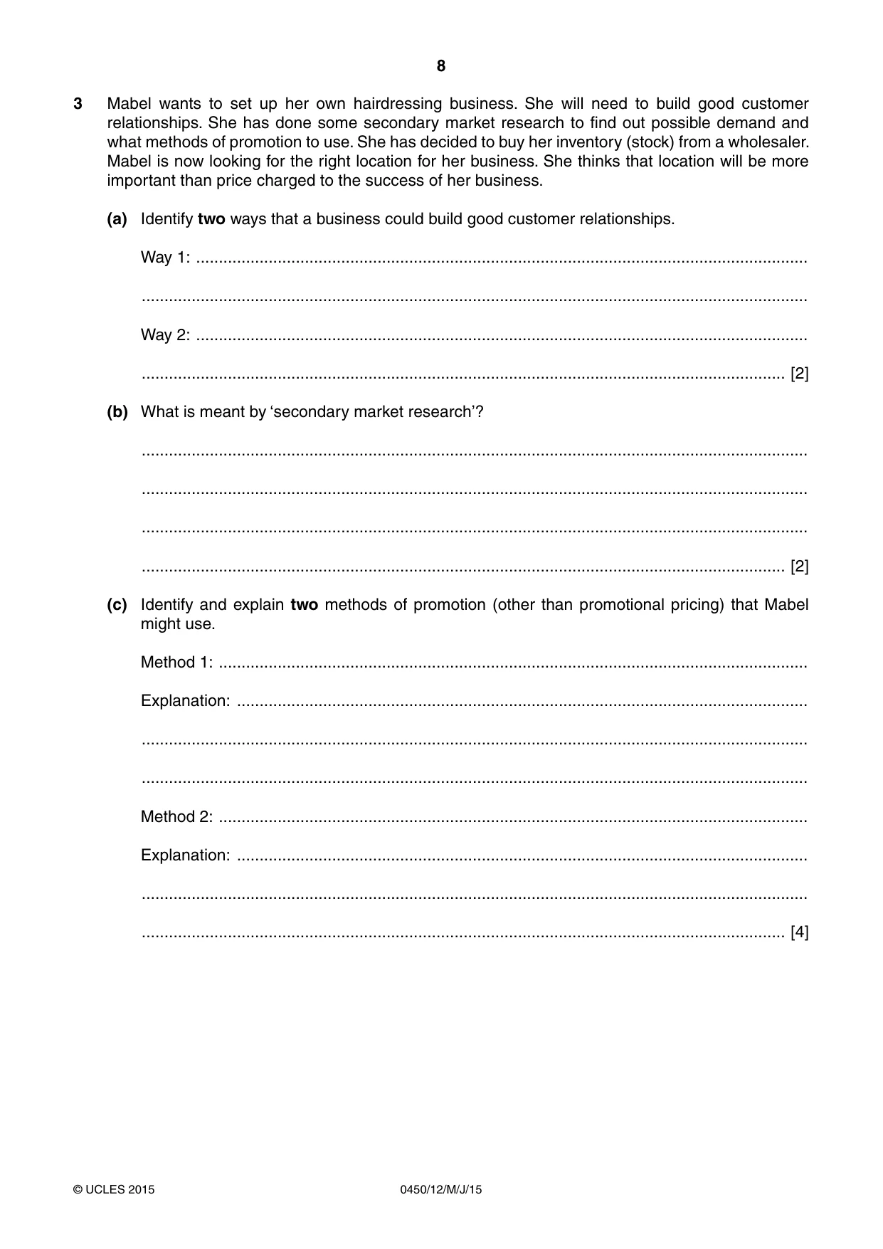 Cambridge IGCSE Business Studies 0450 2015 May/June Paper 1 · Variant 2 question paper, page 8 of 12