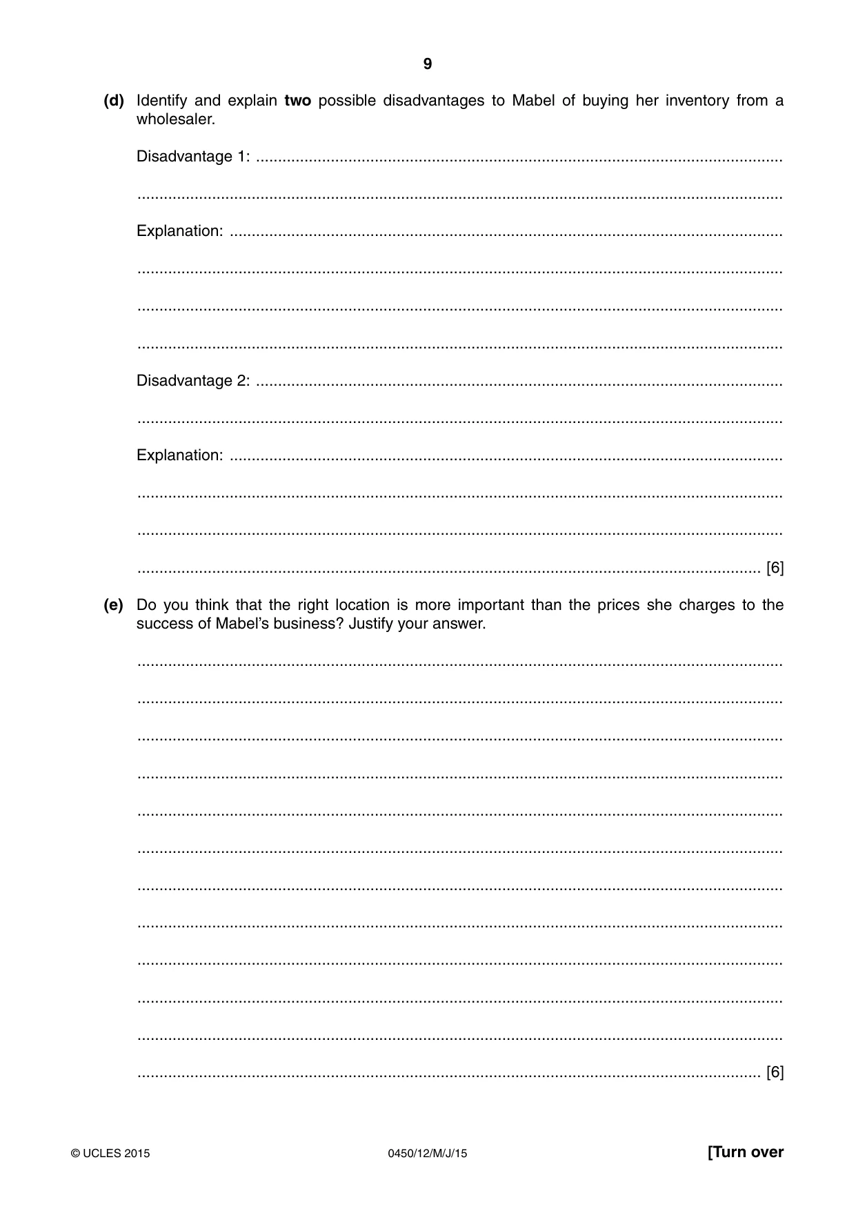 Cambridge IGCSE Business Studies 0450 2015 May/June Paper 1 · Variant 2 question paper, page 9 of 12