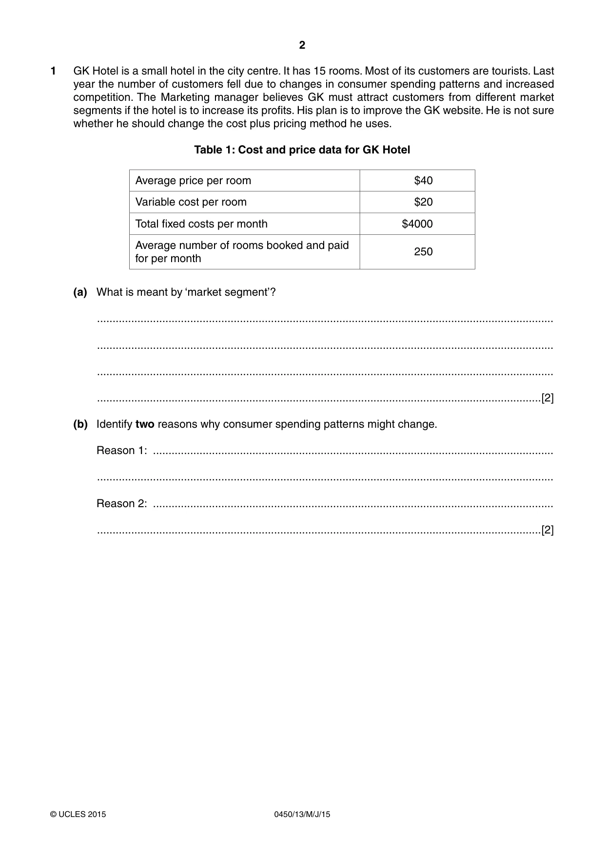 Cambridge IGCSE Business Studies 0450 2015 May/June Paper 1 · Variant 3 question paper, page 2 of 12