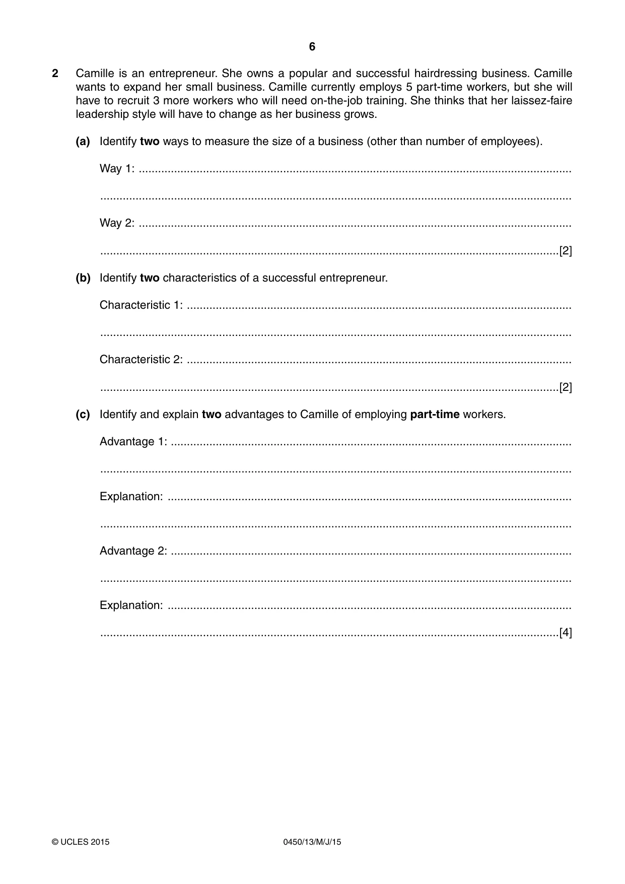 Cambridge IGCSE Business Studies 0450 2015 May/June Paper 1 · Variant 3 question paper, page 6 of 12