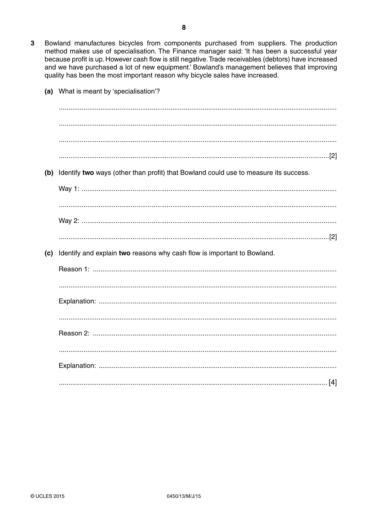 Cambridge IGCSE Business Studies 0450 2015 May/June Paper 1 · Variant 3 question paper, page 8 of 12