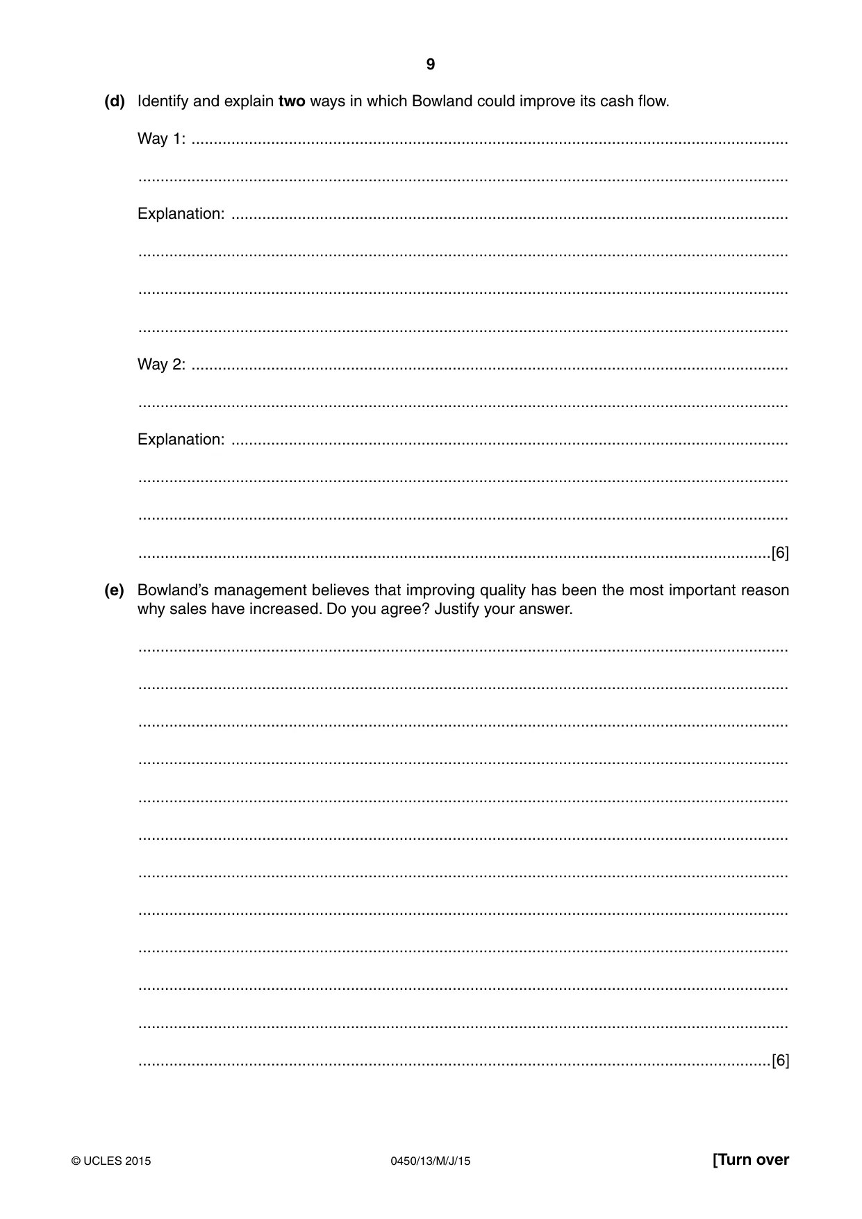 Cambridge IGCSE Business Studies 0450 2015 May/June Paper 1 · Variant 3 question paper, page 9 of 12
