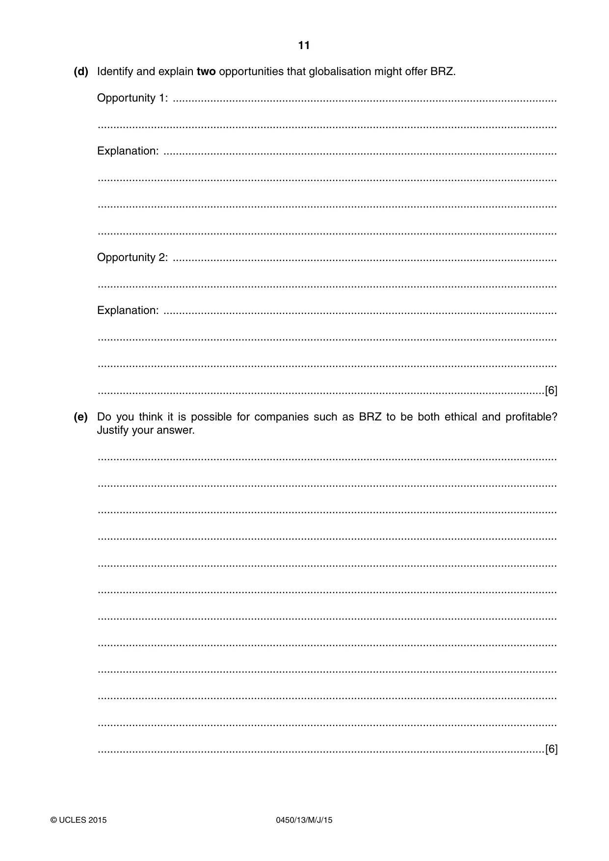 Cambridge IGCSE Business Studies 0450 2015 May/June Paper 1 · Variant 3 question paper, page 11 of 12