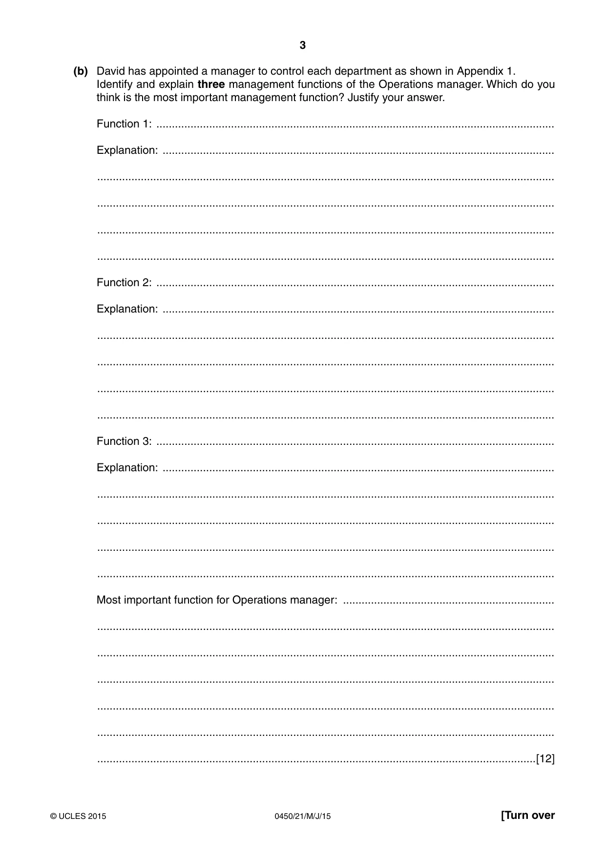 Cambridge IGCSE Business Studies 0450 2015 May/June Paper 2 · Variant 1 question paper, page 3 of 12