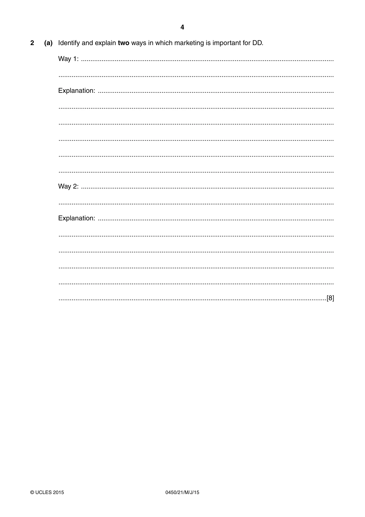 Cambridge IGCSE Business Studies 0450 2015 May/June Paper 2 · Variant 1 question paper, page 4 of 12