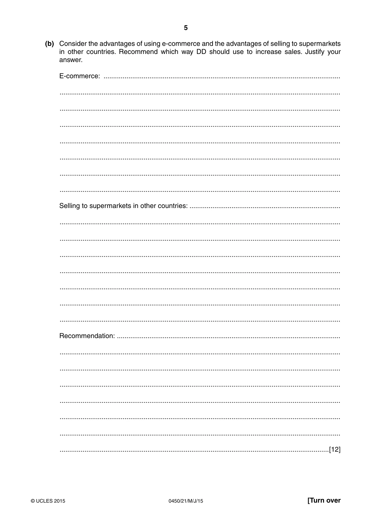 Cambridge IGCSE Business Studies 0450 2015 May/June Paper 2 · Variant 1 question paper, page 5 of 12