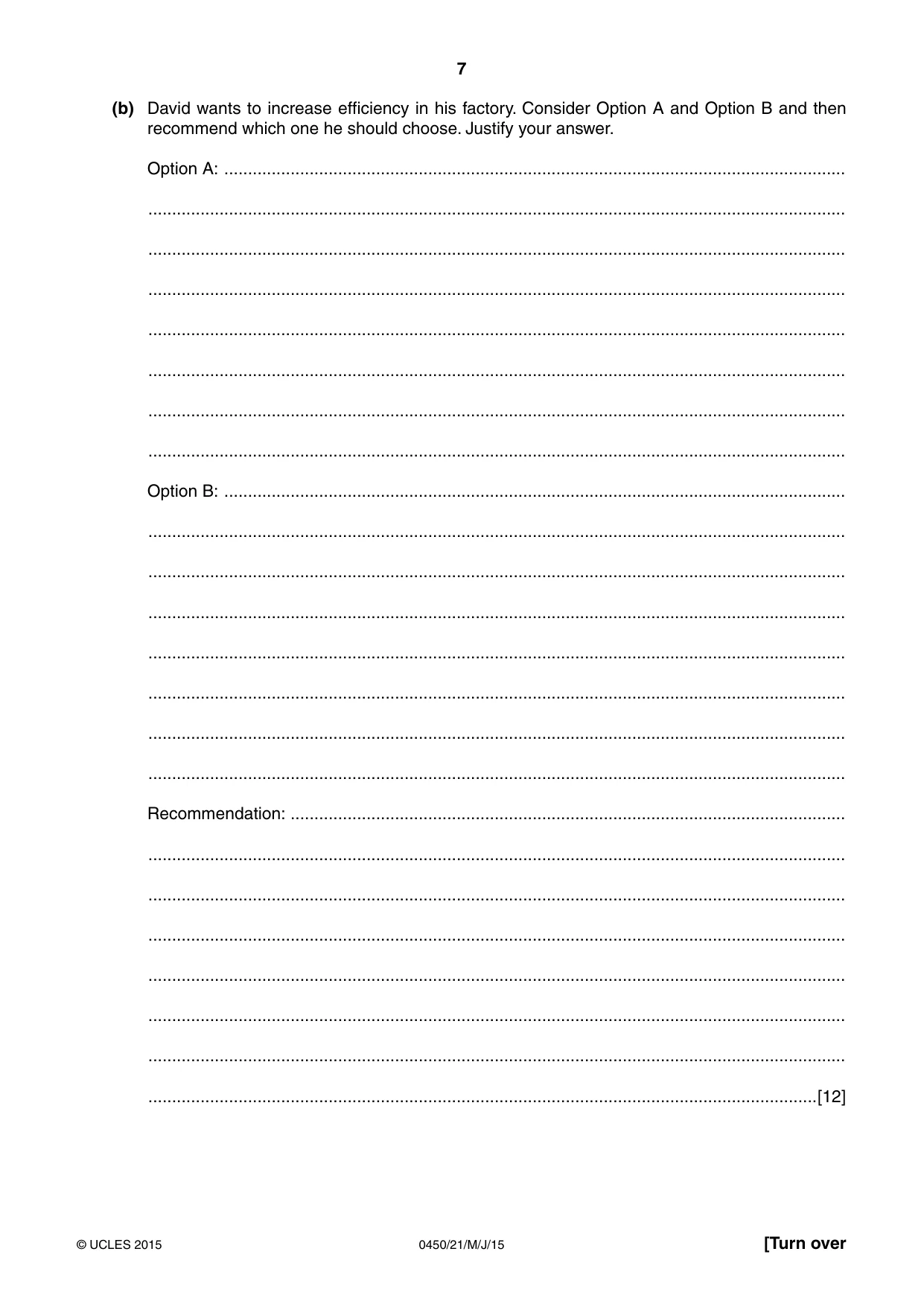 Cambridge IGCSE Business Studies 0450 2015 May/June Paper 2 · Variant 1 question paper, page 7 of 12