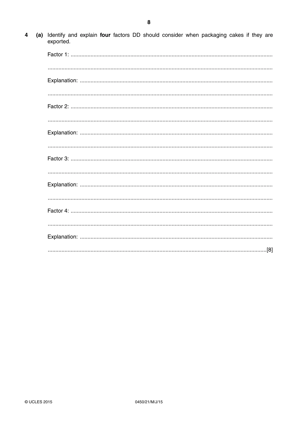Cambridge IGCSE Business Studies 0450 2015 May/June Paper 2 · Variant 1 question paper, page 8 of 12