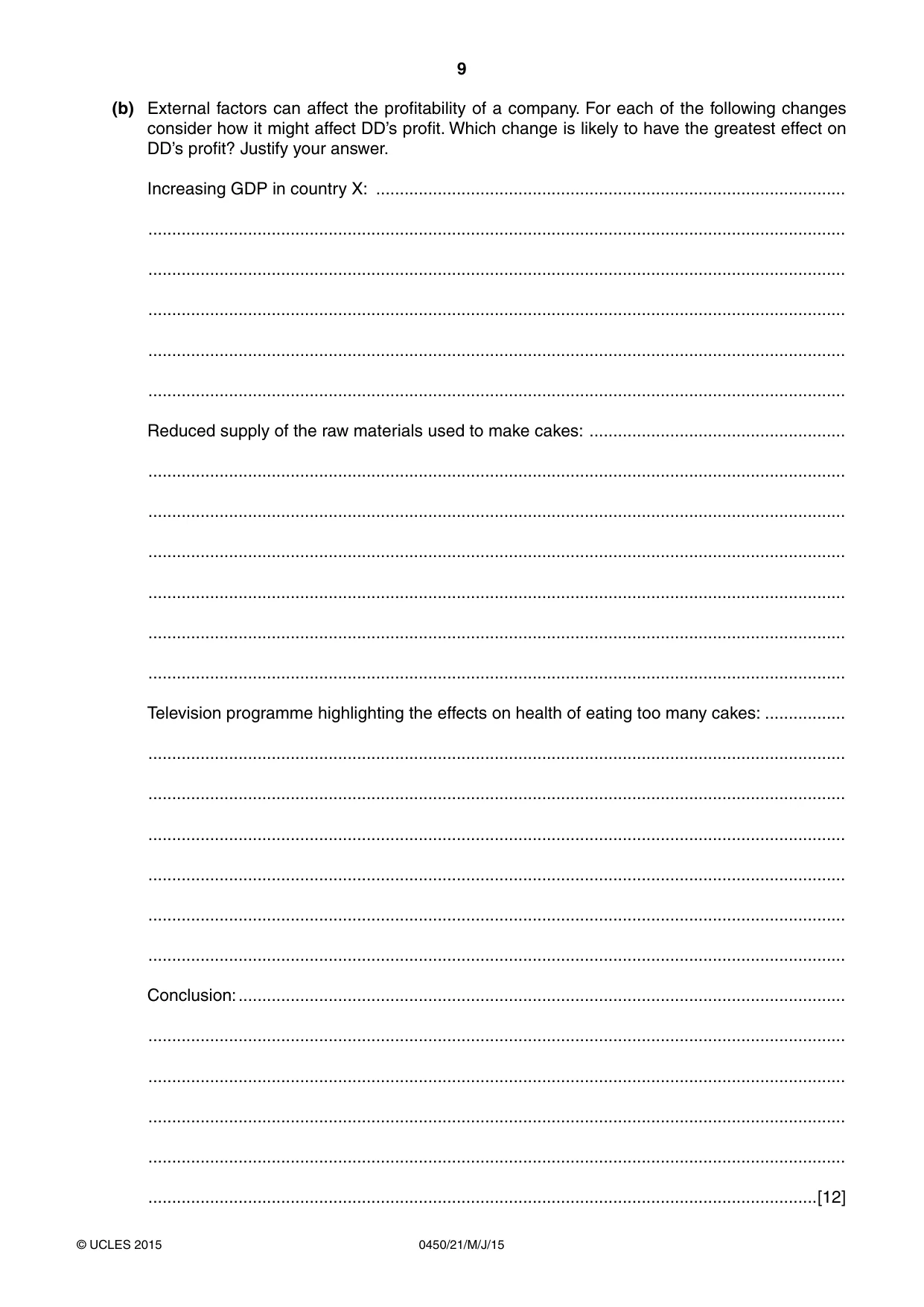 Cambridge IGCSE Business Studies 0450 2015 May/June Paper 2 · Variant 1 question paper, page 9 of 12