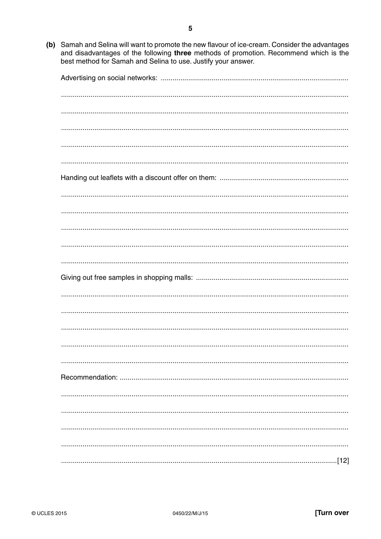 Cambridge IGCSE Business Studies 0450 2015 May/June Paper 2 · Variant 2 question paper, page 5 of 12