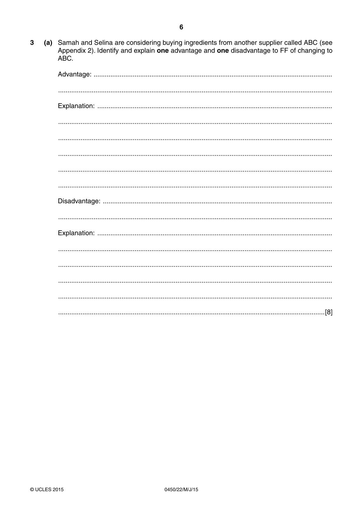 Cambridge IGCSE Business Studies 0450 2015 May/June Paper 2 · Variant 2 question paper, page 6 of 12