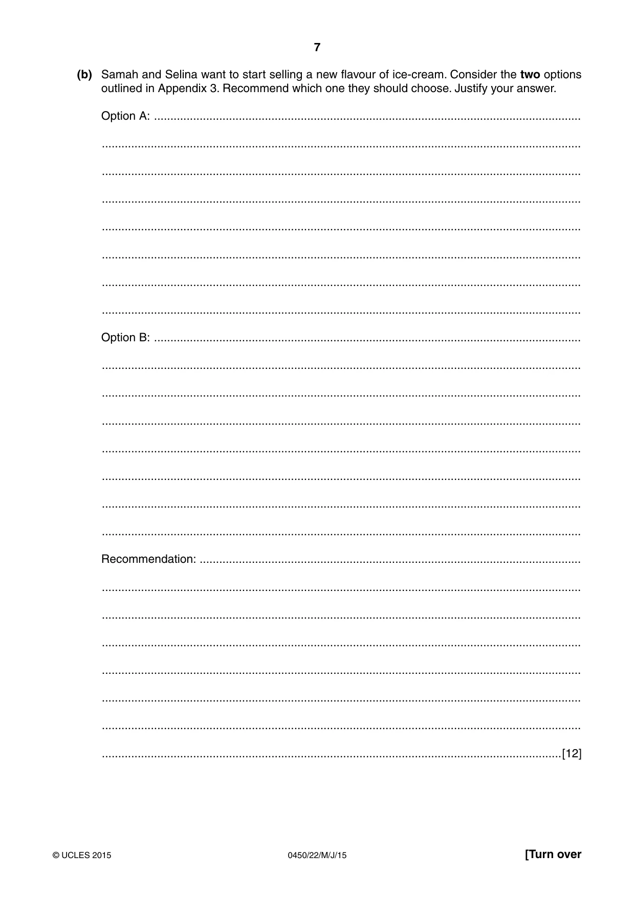 Cambridge IGCSE Business Studies 0450 2015 May/June Paper 2 · Variant 2 question paper, page 7 of 12