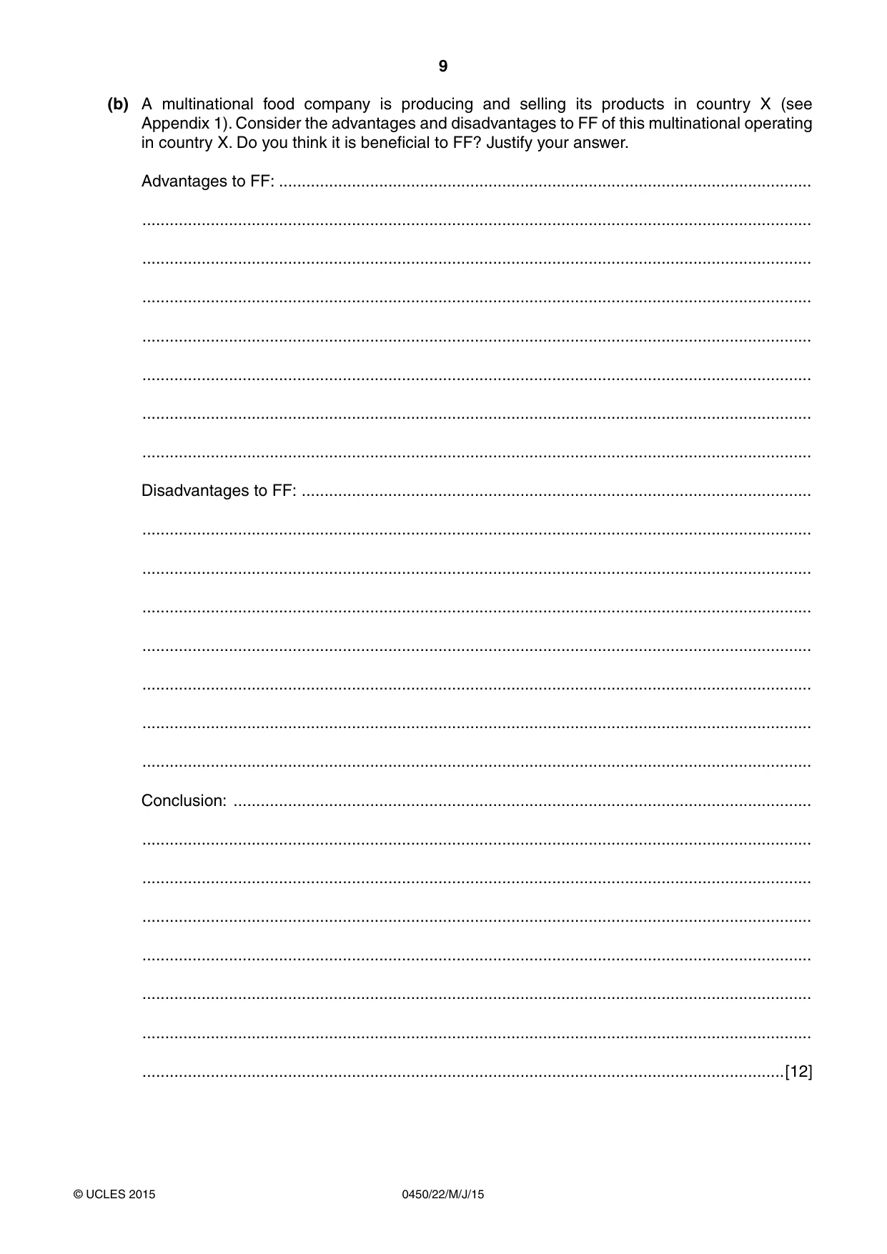 Cambridge IGCSE Business Studies 0450 2015 May/June Paper 2 · Variant 2 question paper, page 9 of 12