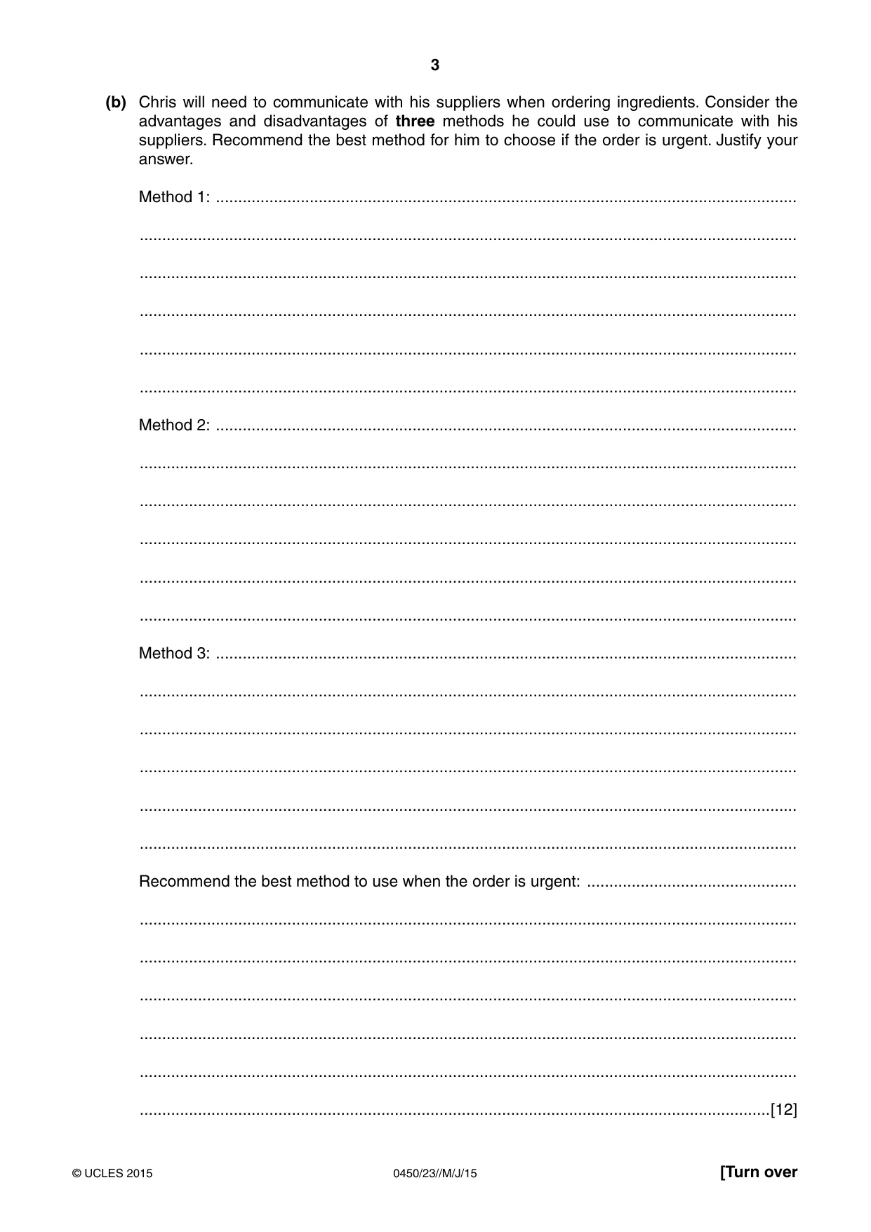 Cambridge IGCSE Business Studies 0450 2015 May/June Paper 2 · Variant 3 question paper, page 3 of 12