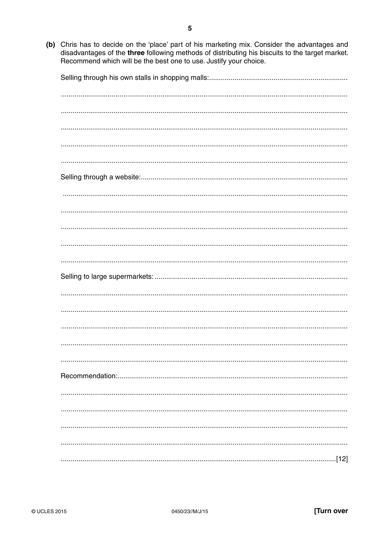 Cambridge IGCSE Business Studies 0450 2015 May/June Paper 2 · Variant 3 question paper, page 5 of 12