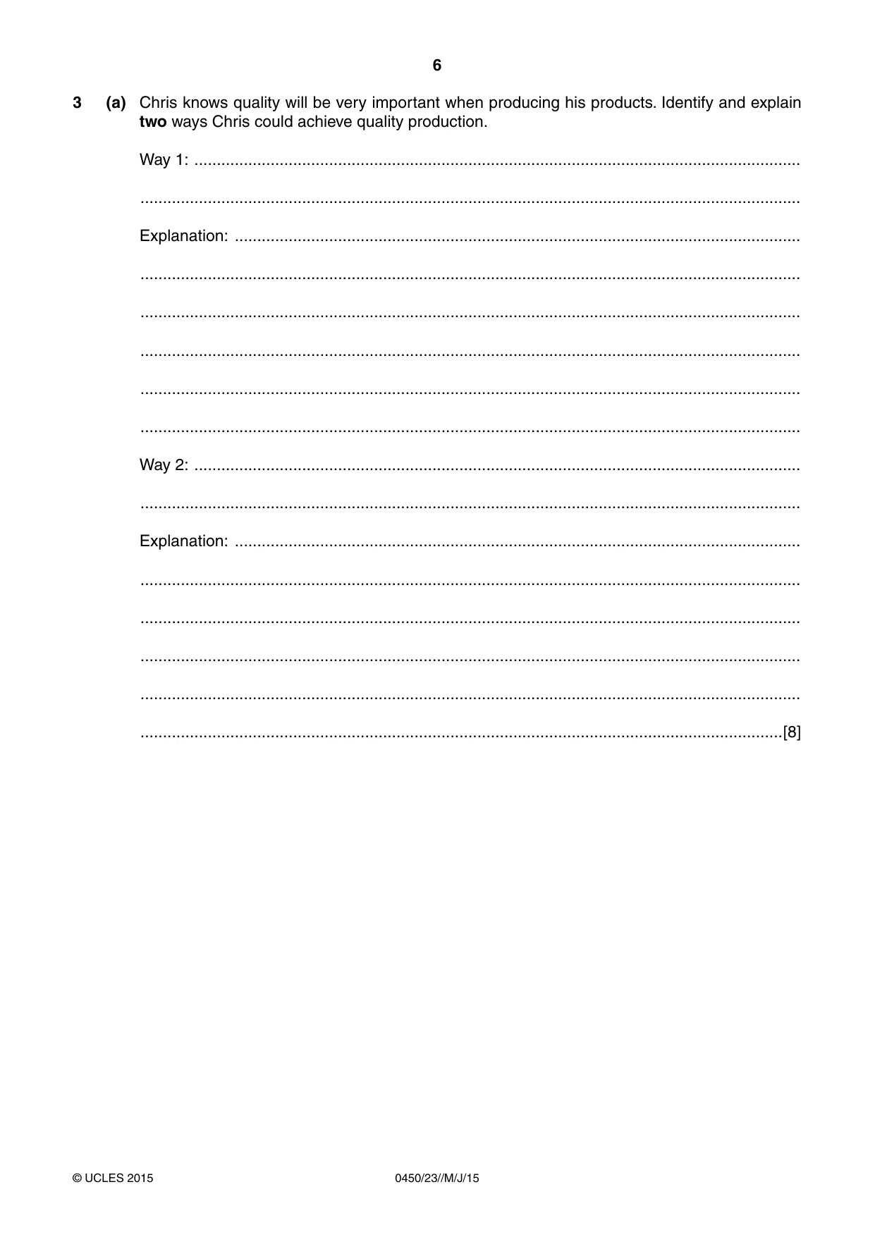 Cambridge IGCSE Business Studies 0450 2015 May/June Paper 2 · Variant 3 question paper, page 6 of 12