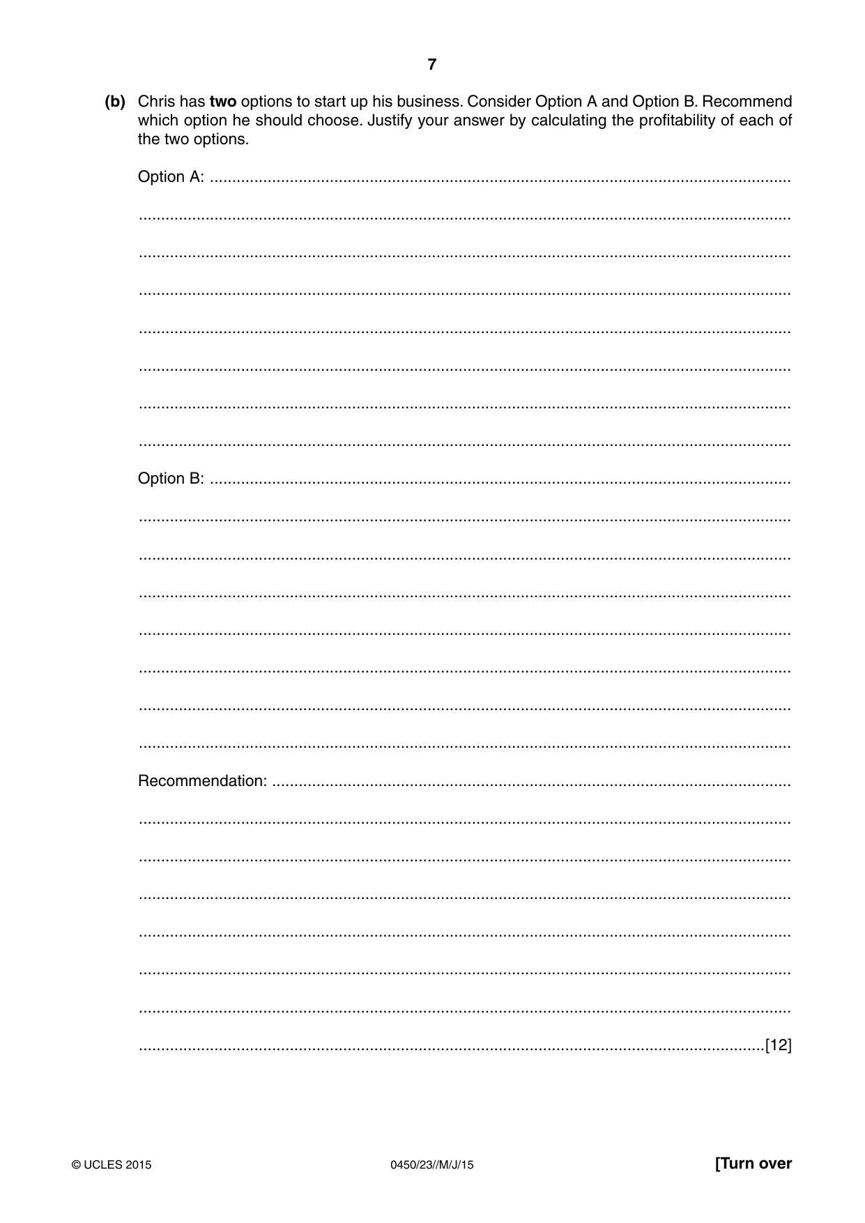 Cambridge IGCSE Business Studies 0450 2015 May/June Paper 2 · Variant 3 question paper, page 7 of 12