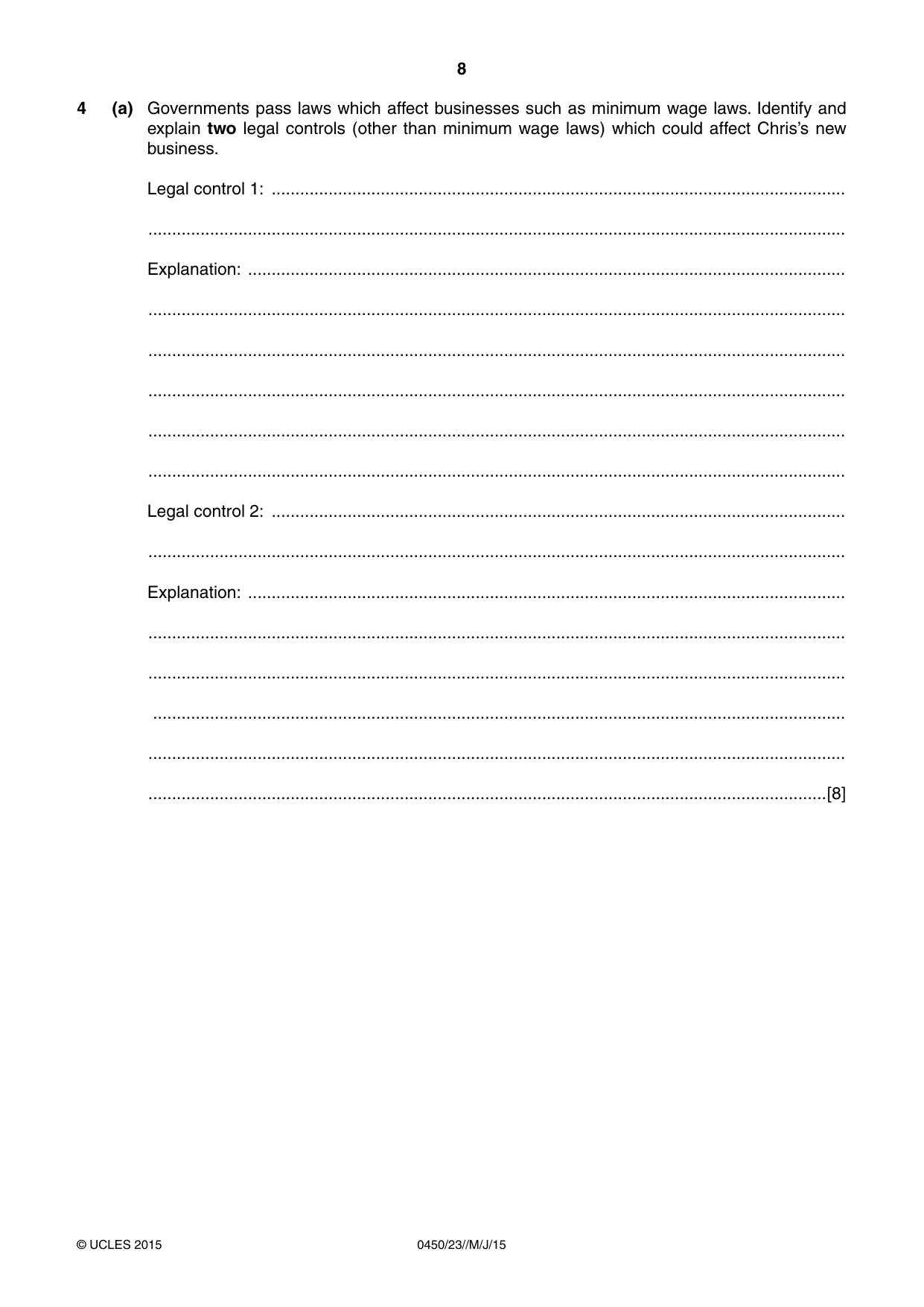 Cambridge IGCSE Business Studies 0450 2015 May/June Paper 2 · Variant 3 question paper, page 8 of 12