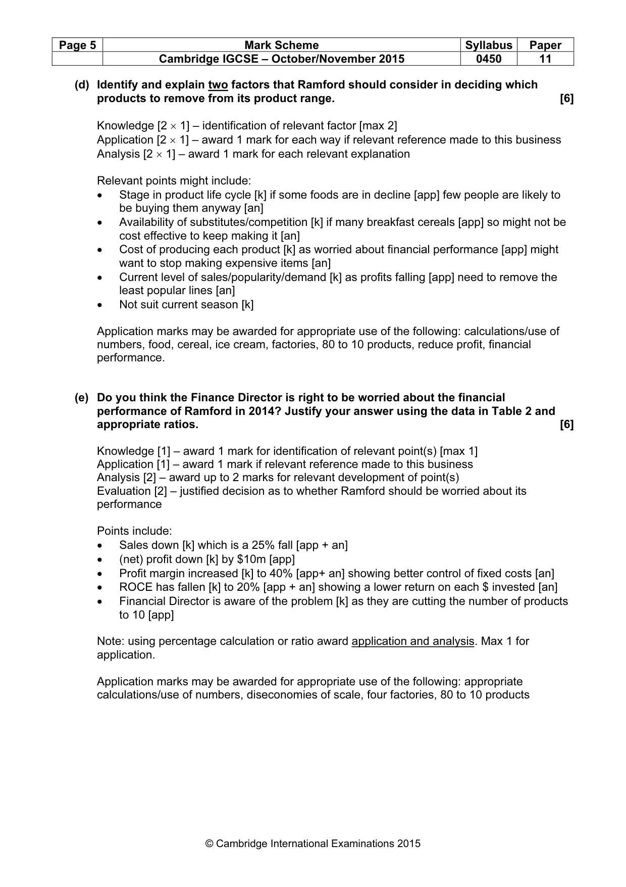 Mark scheme, page 5 of 10