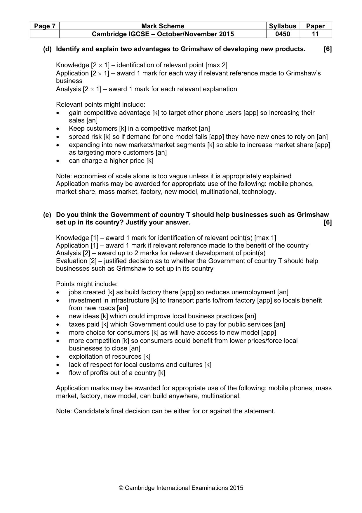 Mark scheme, page 7 of 10