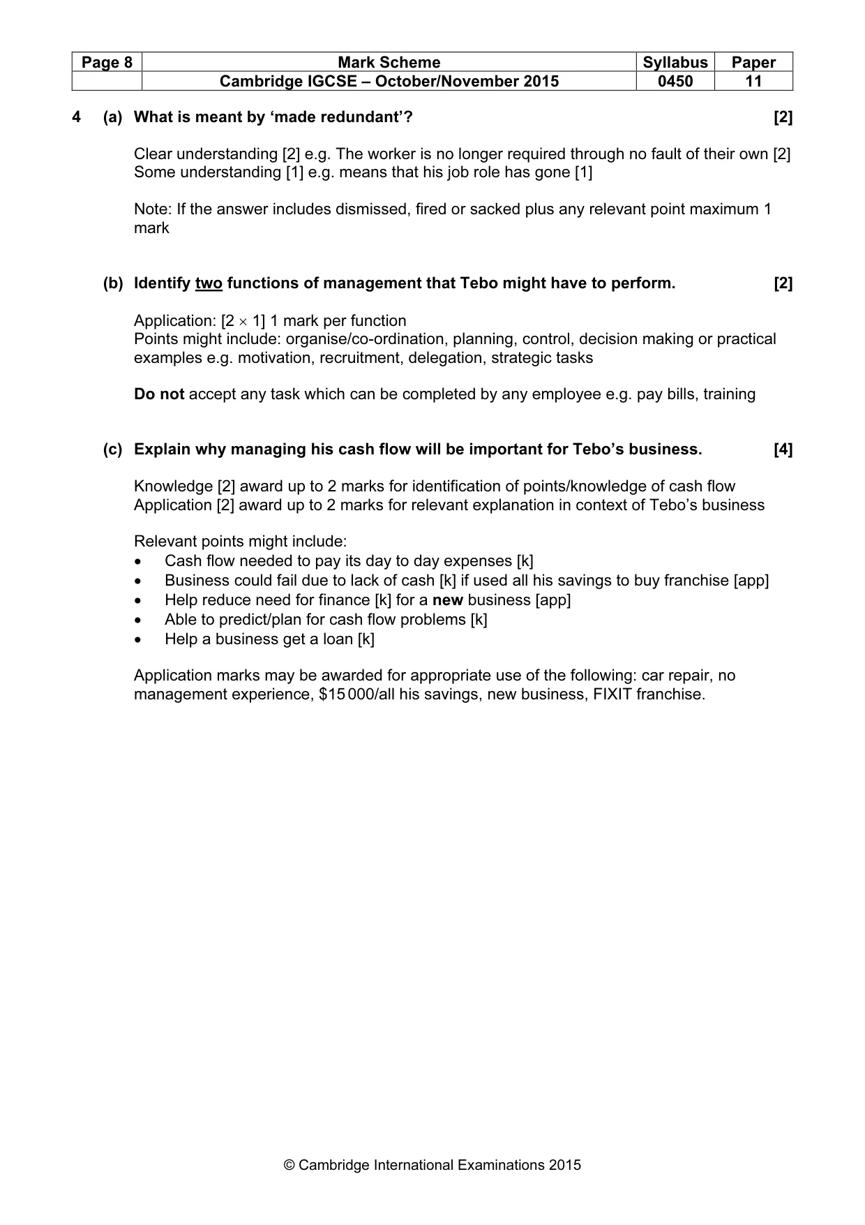Mark scheme, page 8 of 10