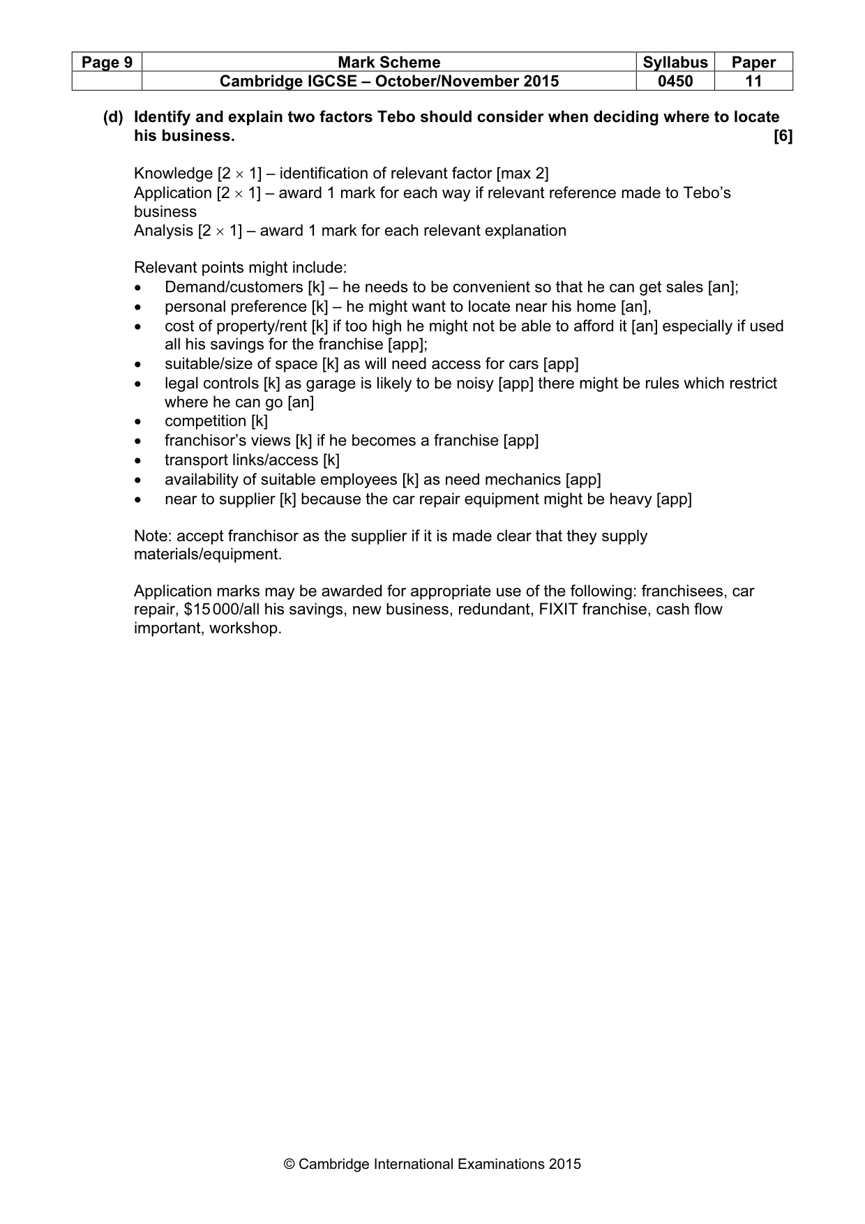Mark scheme, page 9 of 10