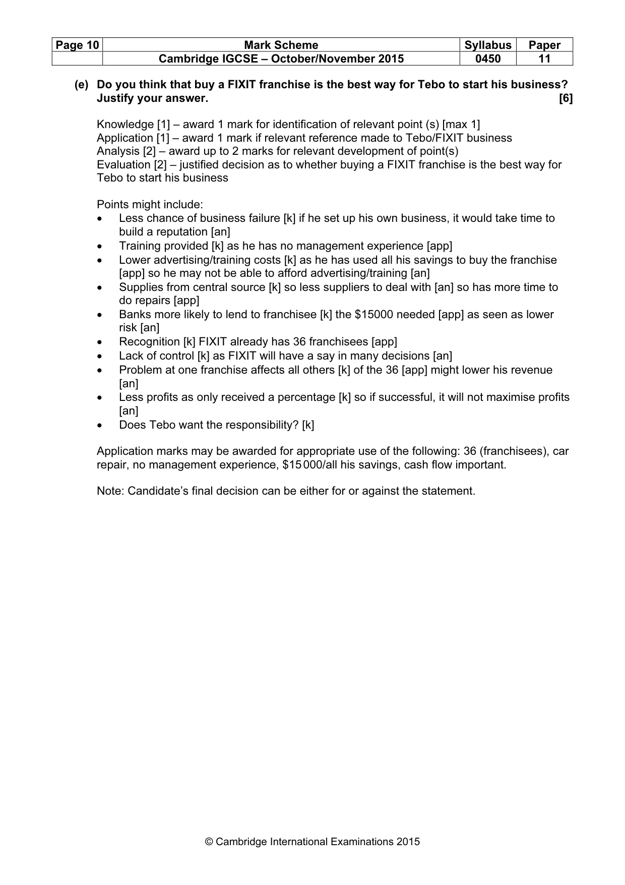 Mark scheme, page 10 of 10