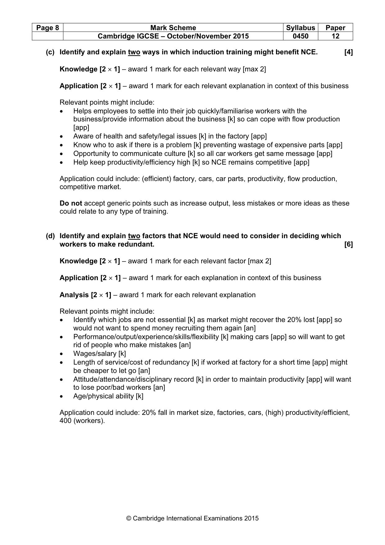 Mark scheme, page 8 of 11