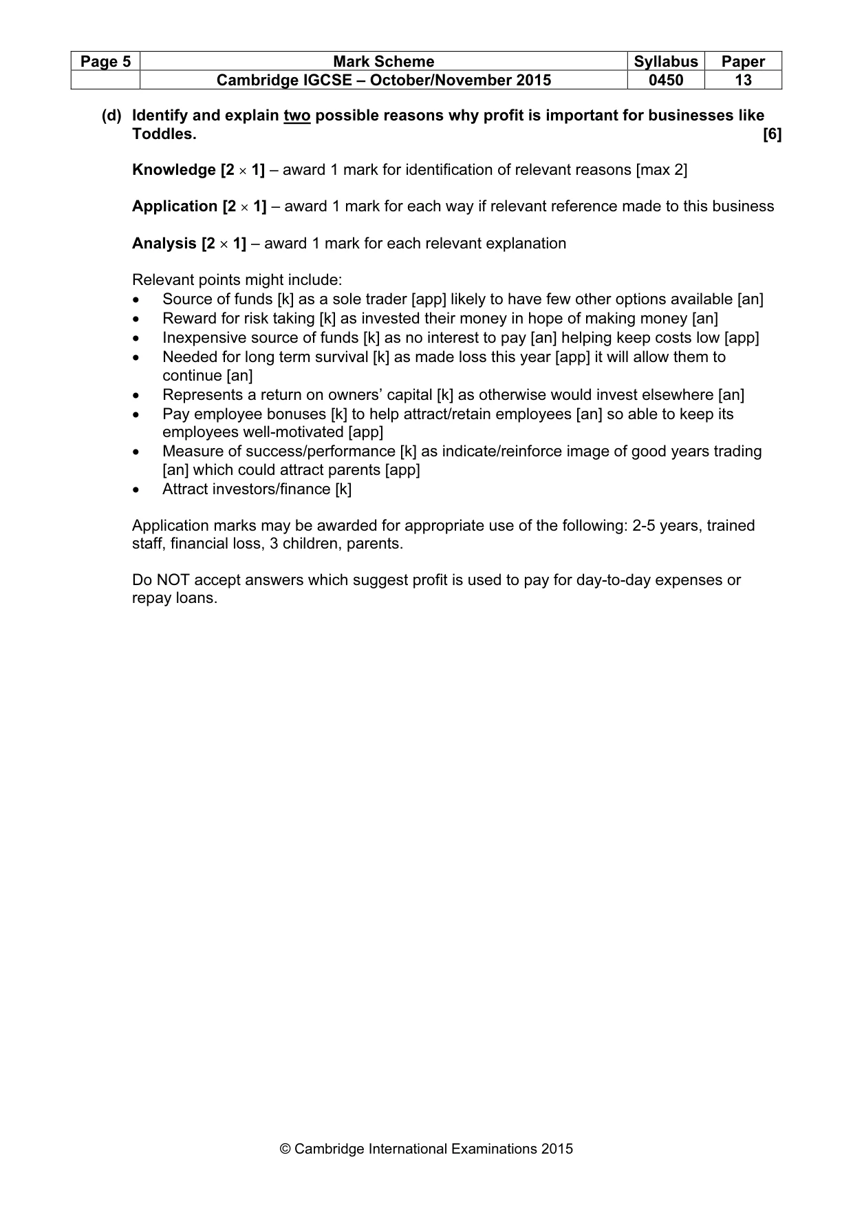 Mark scheme, page 5 of 10