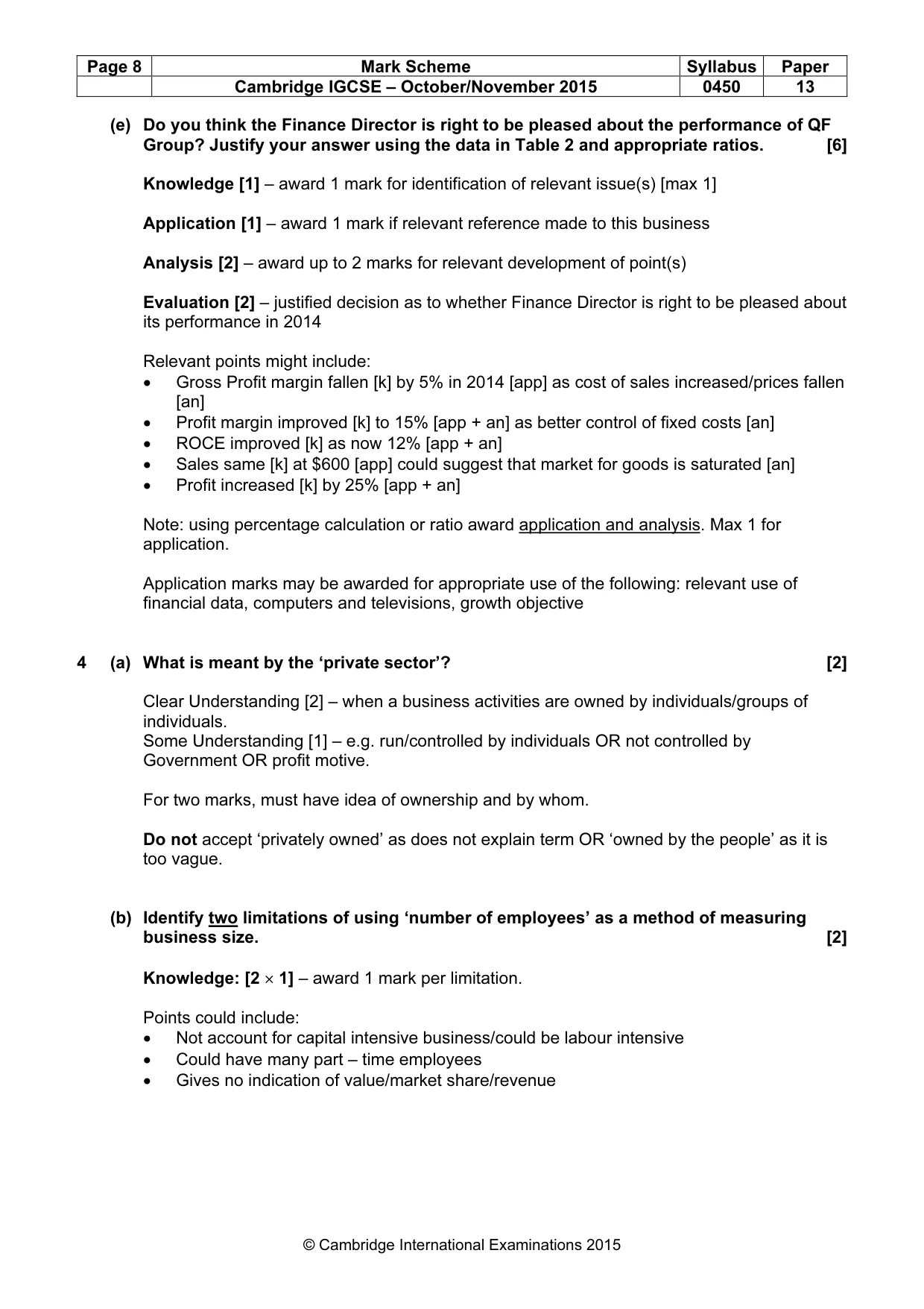 Mark scheme, page 8 of 10
