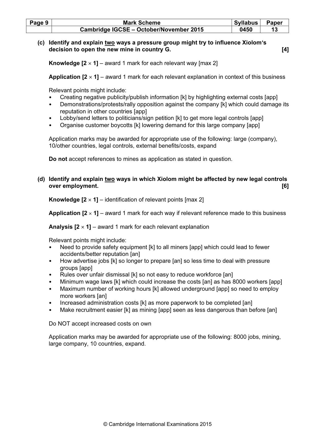 Mark scheme, page 9 of 10