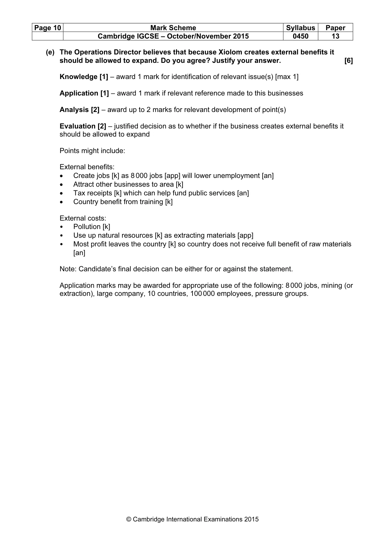 Mark scheme, page 10 of 10
