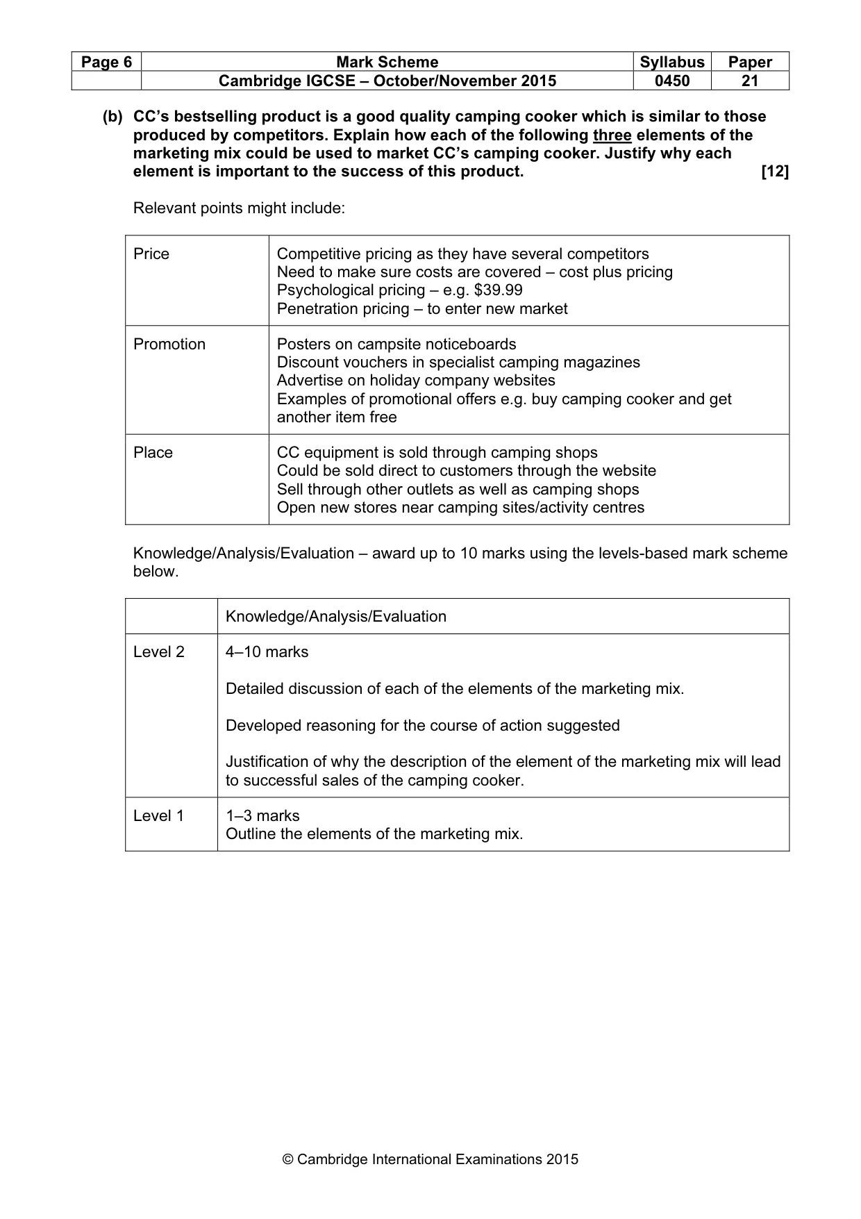 Mark scheme, page 6 of 13
