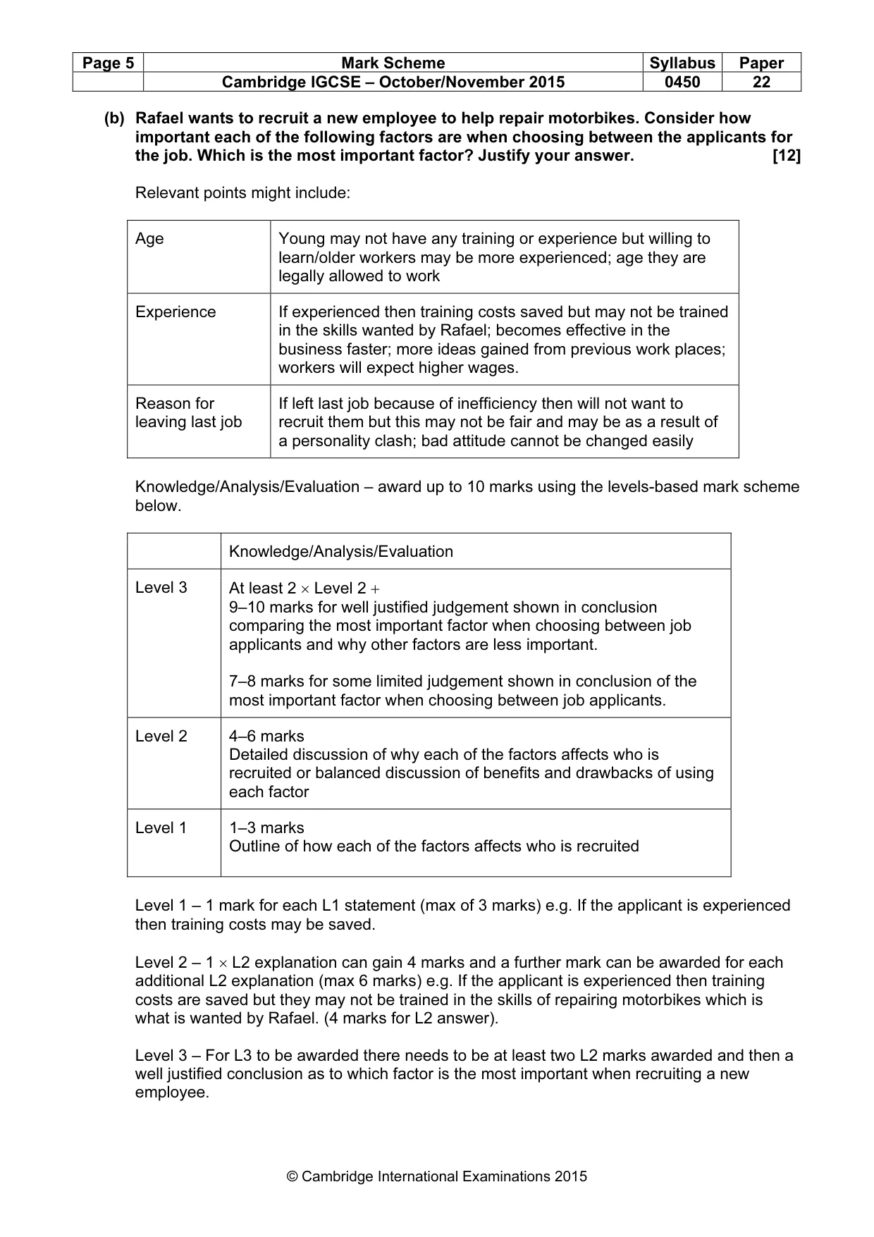 Mark scheme, page 5 of 10
