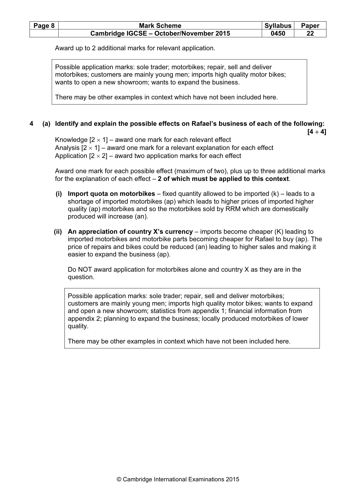 Mark scheme, page 8 of 10