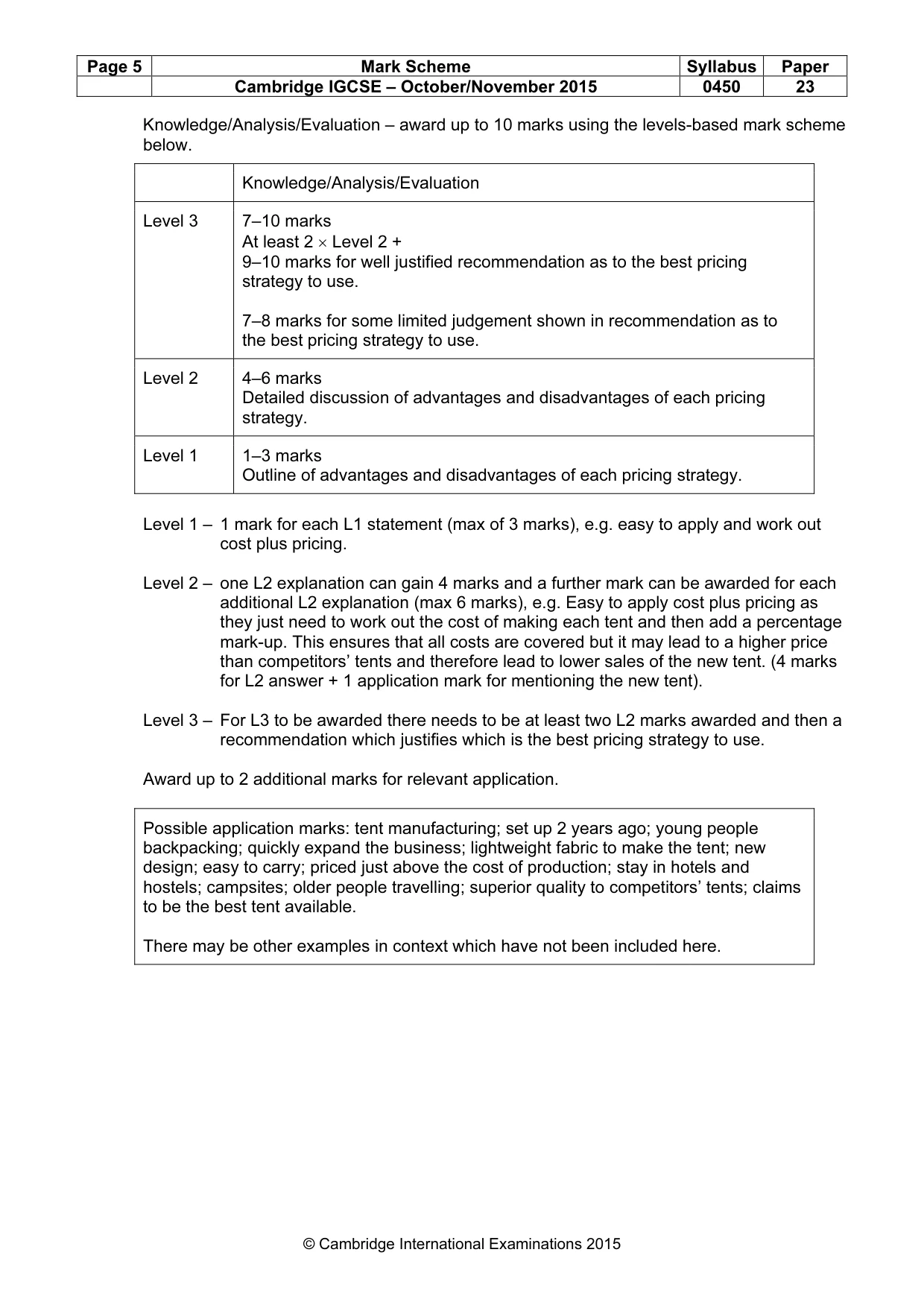 Mark scheme, page 5 of 9