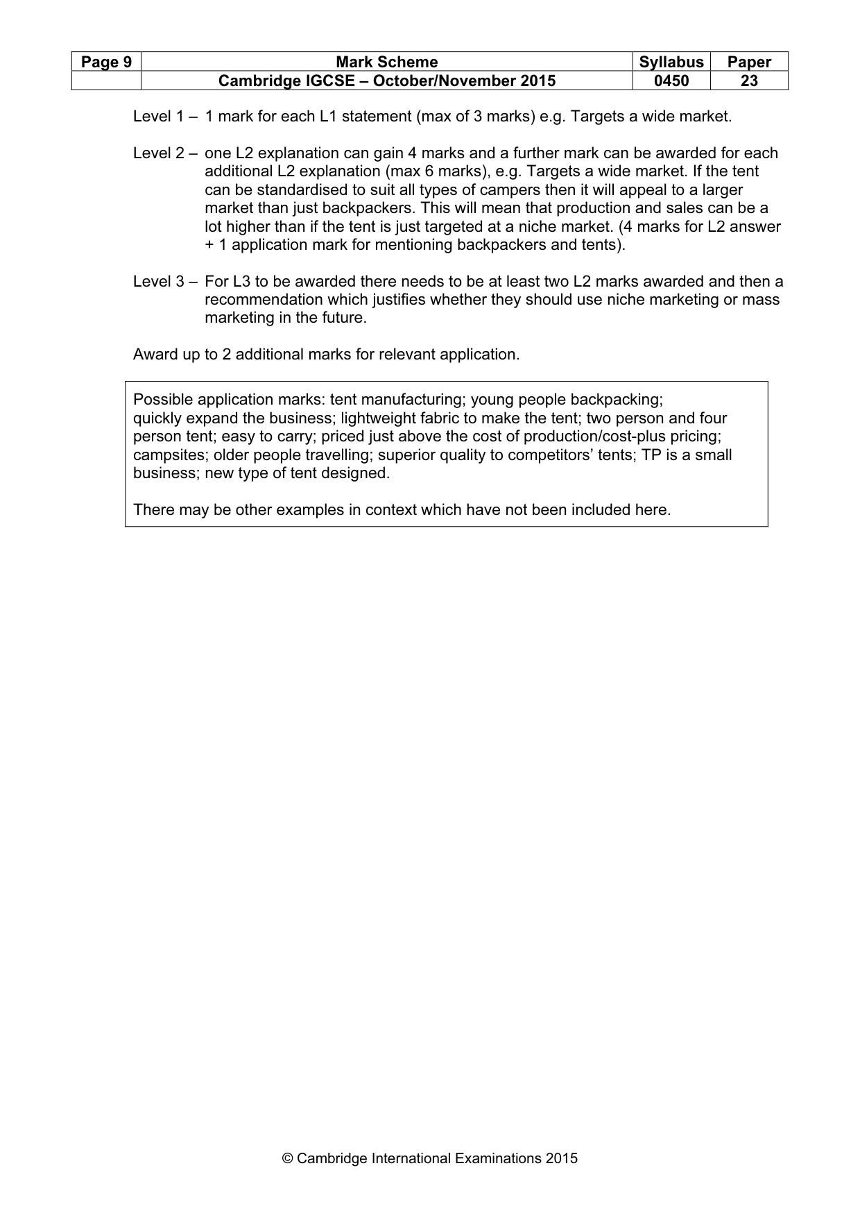 Mark scheme, page 9 of 9