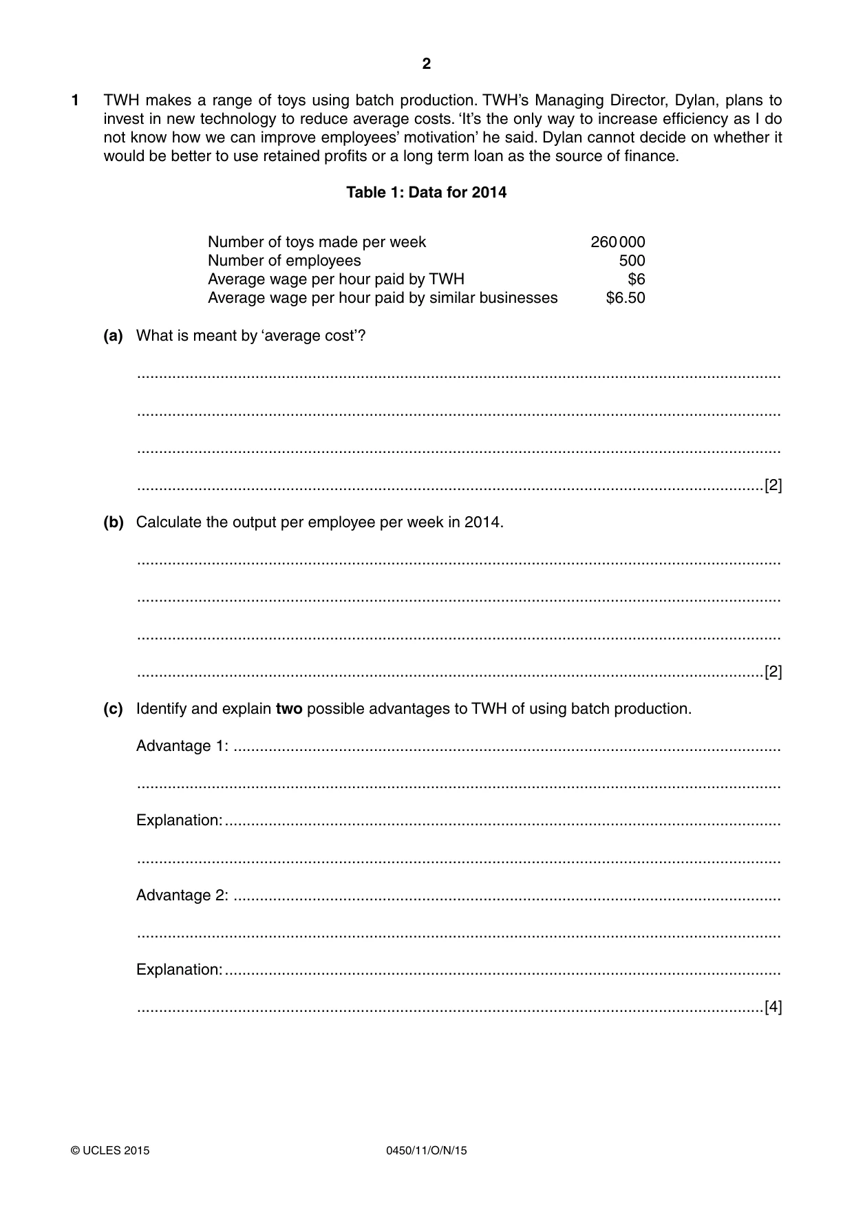 Cambridge IGCSE Business Studies 0450 2015 Oct/Nov Paper 1 · Variant 1 question paper, page 2 of 12