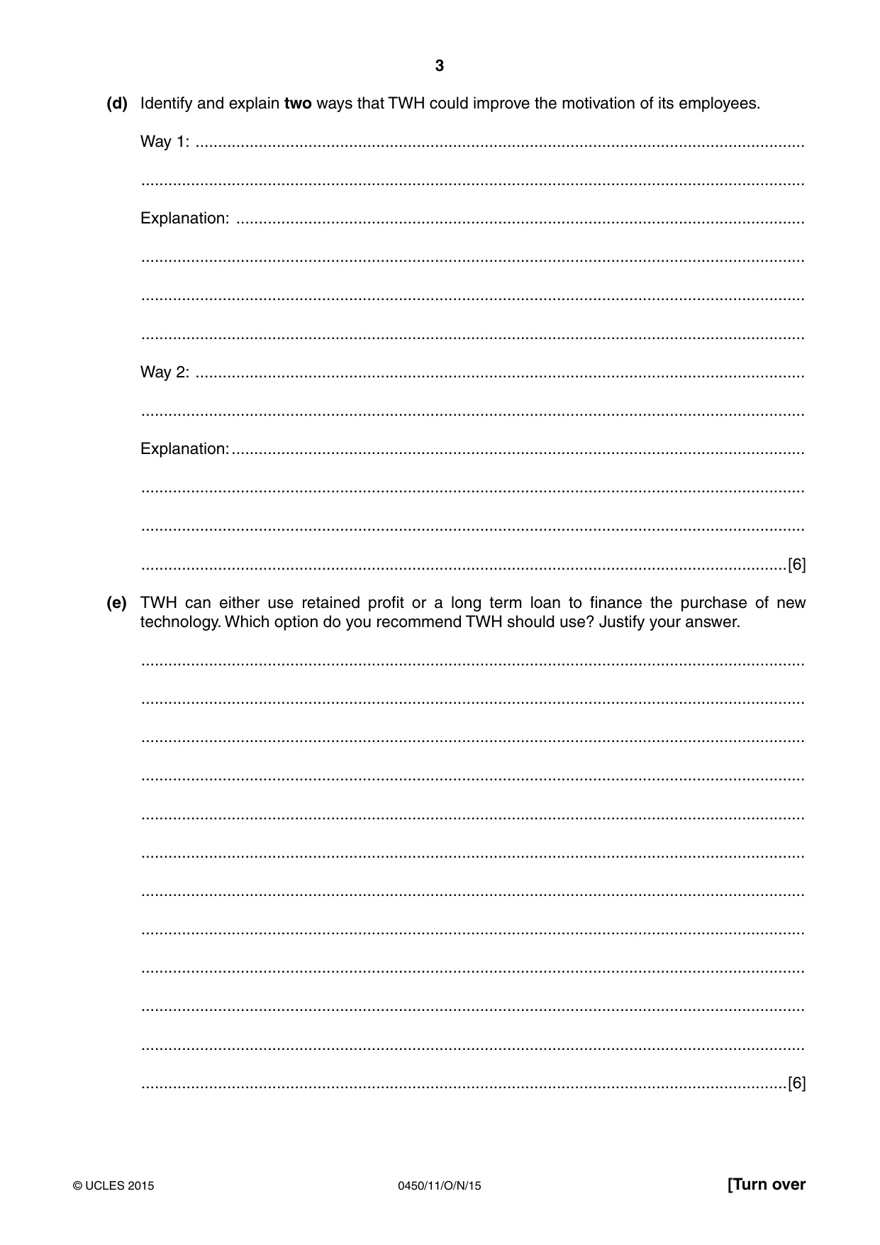 Cambridge IGCSE Business Studies 0450 2015 Oct/Nov Paper 1 · Variant 1 question paper, page 3 of 12