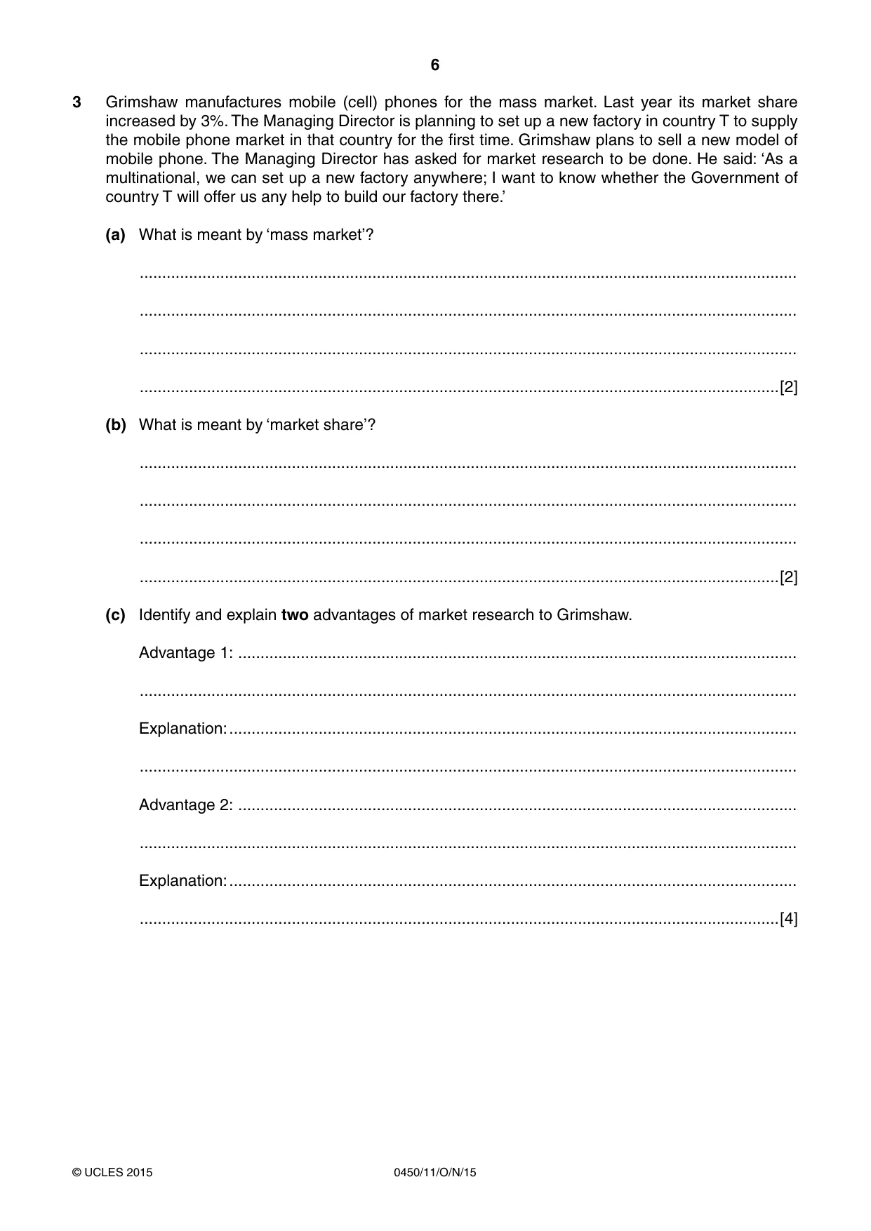 Cambridge IGCSE Business Studies 0450 2015 Oct/Nov Paper 1 · Variant 1 question paper, page 6 of 12