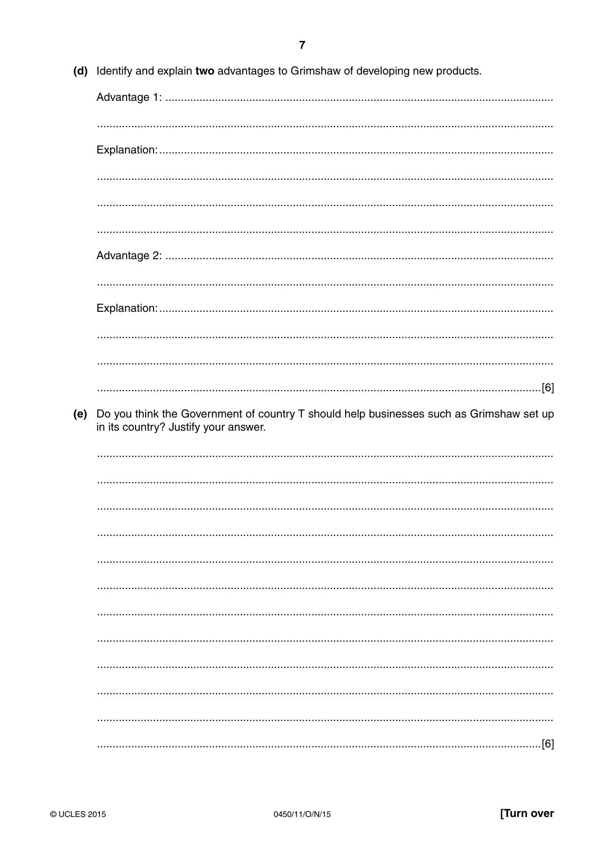 Cambridge IGCSE Business Studies 0450 2015 Oct/Nov Paper 1 · Variant 1 question paper, page 7 of 12