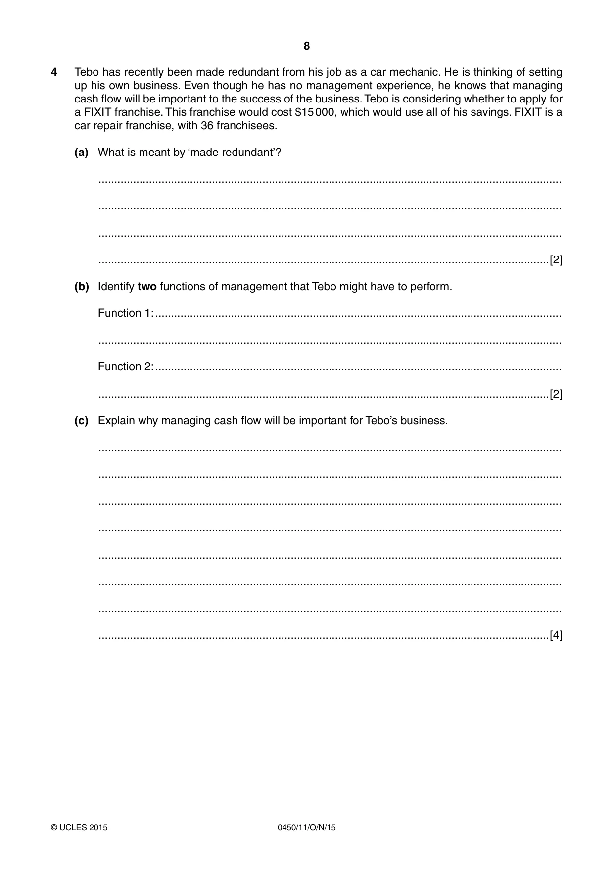 Cambridge IGCSE Business Studies 0450 2015 Oct/Nov Paper 1 · Variant 1 question paper, page 8 of 12