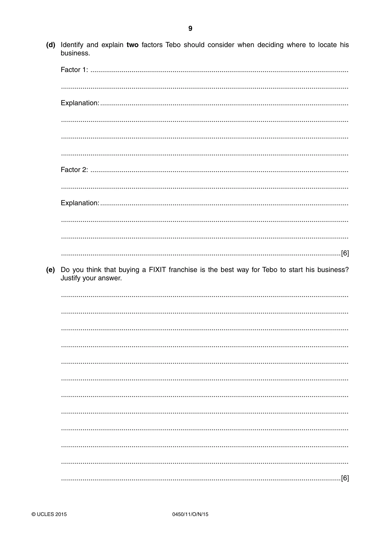 Cambridge IGCSE Business Studies 0450 2015 Oct/Nov Paper 1 · Variant 1 question paper, page 9 of 12