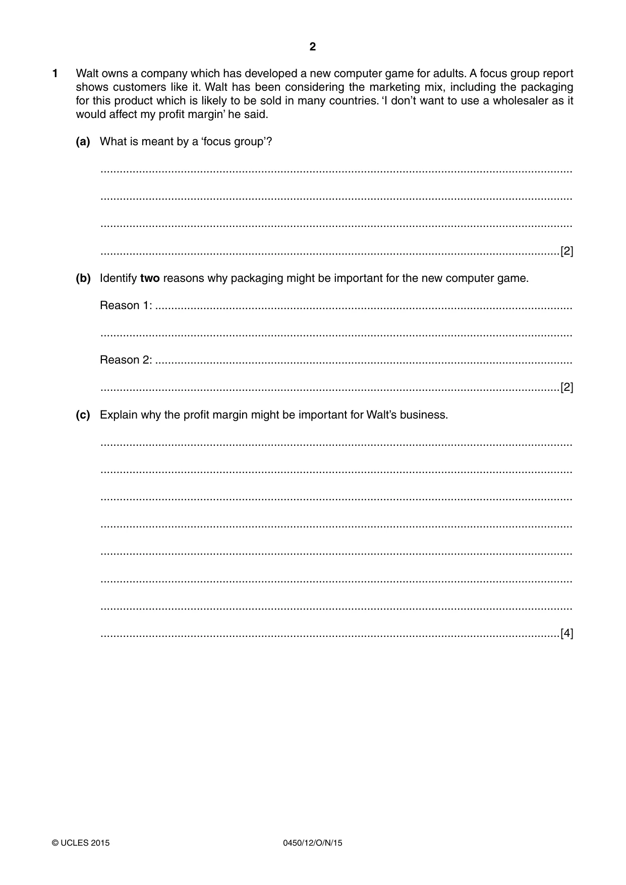 Cambridge IGCSE Business Studies 0450 2015 Oct/Nov Paper 1 · Variant 2 question paper, page 2 of 12