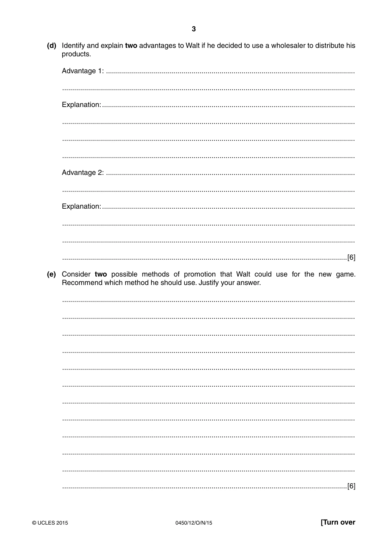 Cambridge IGCSE Business Studies 0450 2015 Oct/Nov Paper 1 · Variant 2 question paper, page 3 of 12