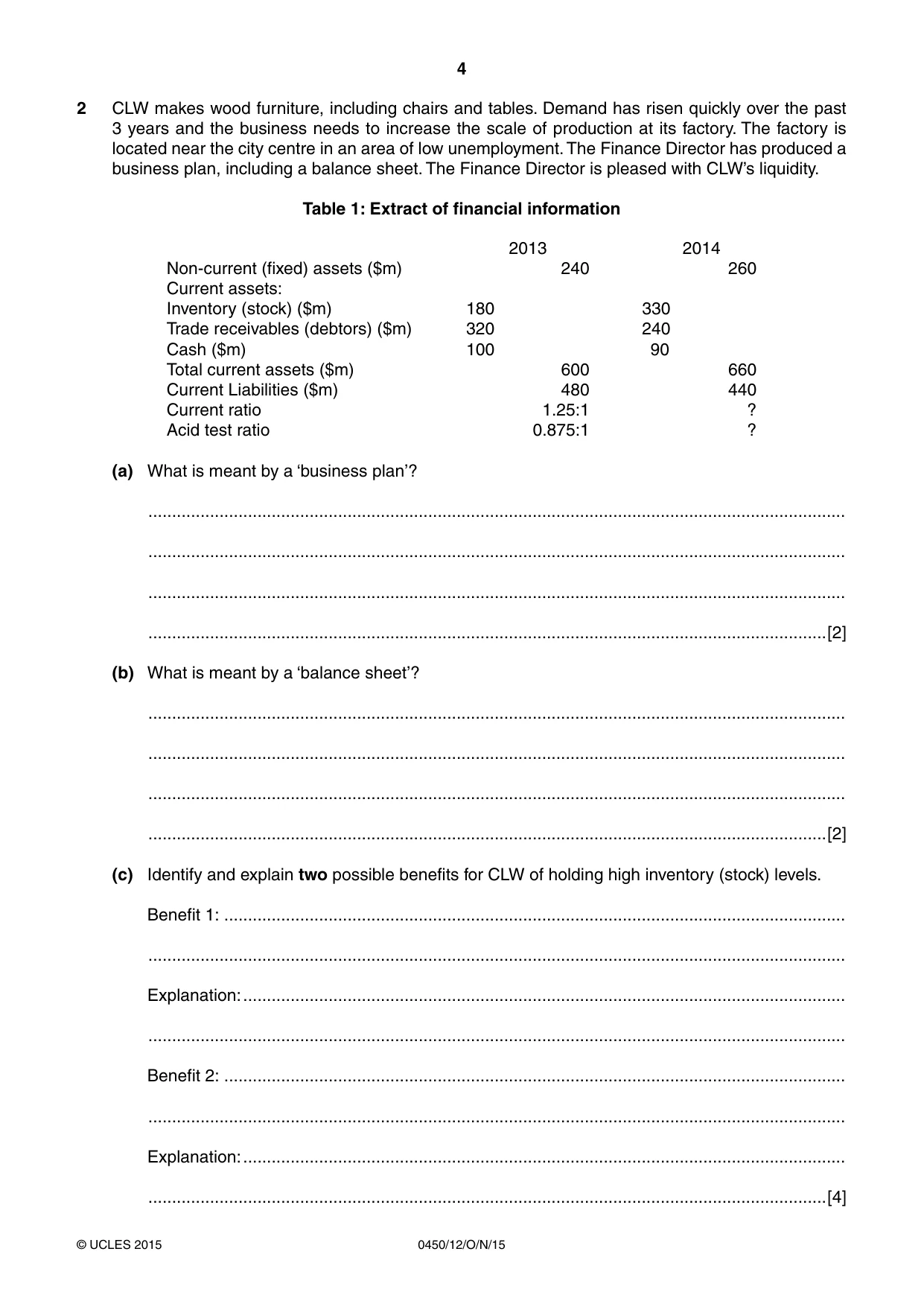 Cambridge IGCSE Business Studies 0450 2015 Oct/Nov Paper 1 · Variant 2 question paper, page 4 of 12