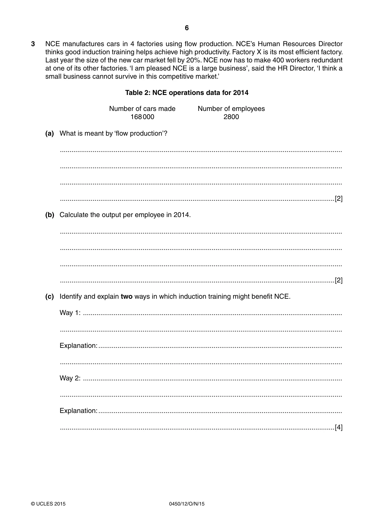 Cambridge IGCSE Business Studies 0450 2015 Oct/Nov Paper 1 · Variant 2 question paper, page 6 of 12