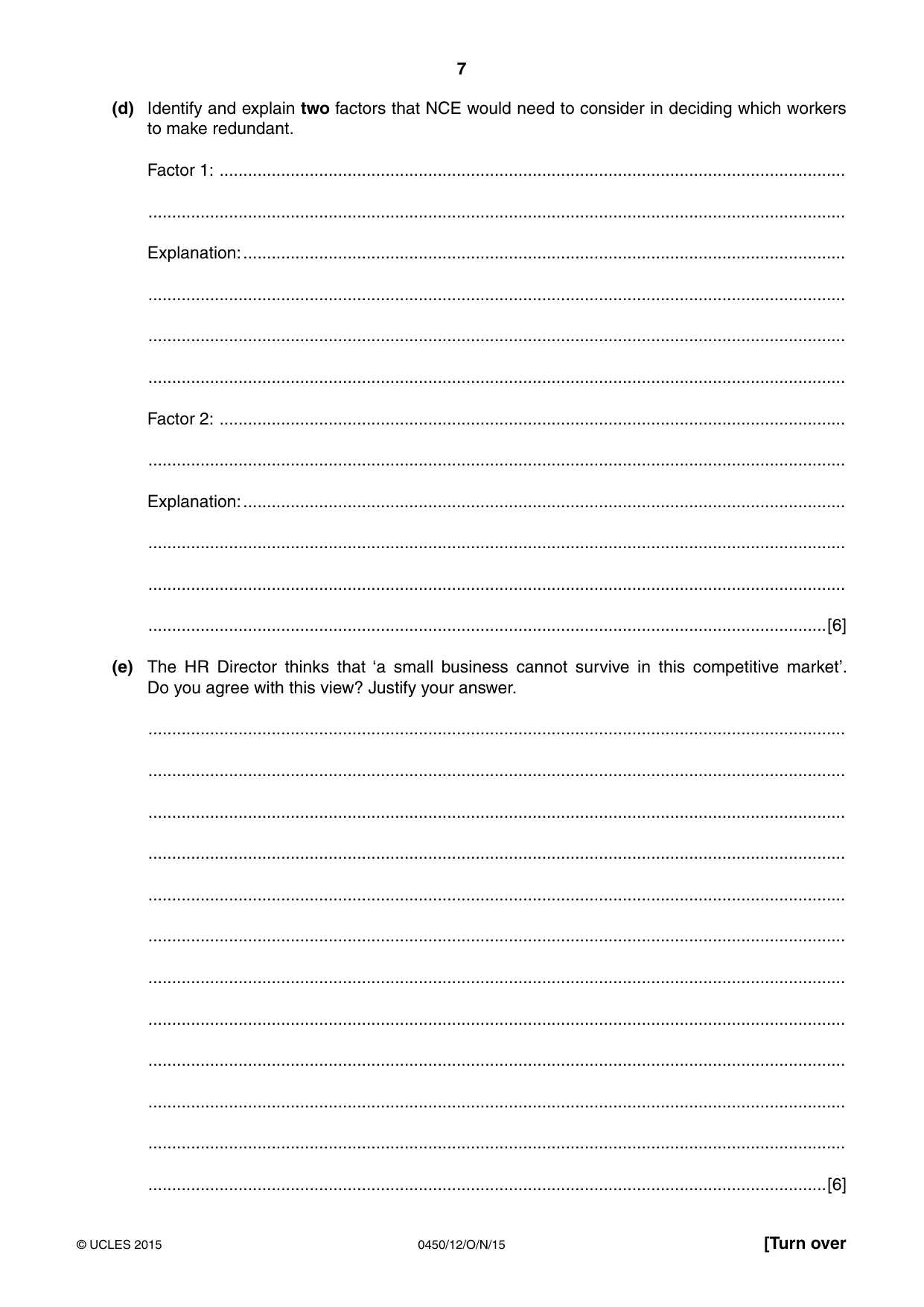 Cambridge IGCSE Business Studies 0450 2015 Oct/Nov Paper 1 · Variant 2 question paper, page 7 of 12