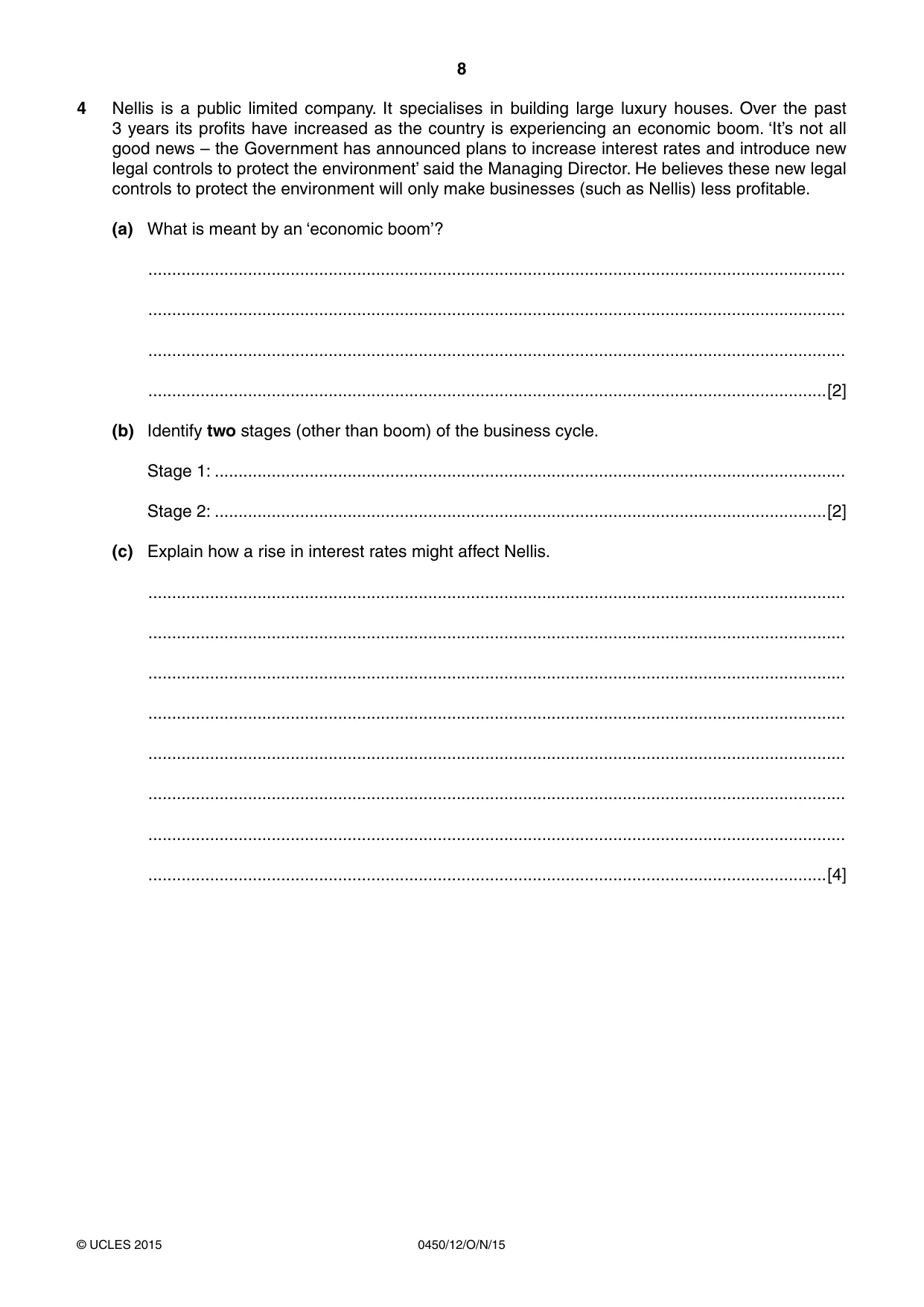Cambridge IGCSE Business Studies 0450 2015 Oct/Nov Paper 1 · Variant 2 question paper, page 8 of 12
