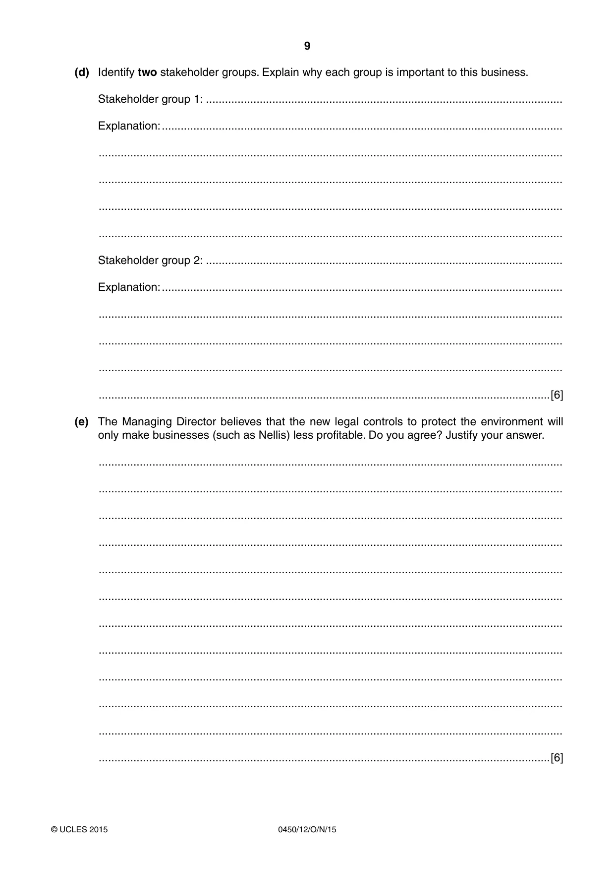 Cambridge IGCSE Business Studies 0450 2015 Oct/Nov Paper 1 · Variant 2 question paper, page 9 of 12